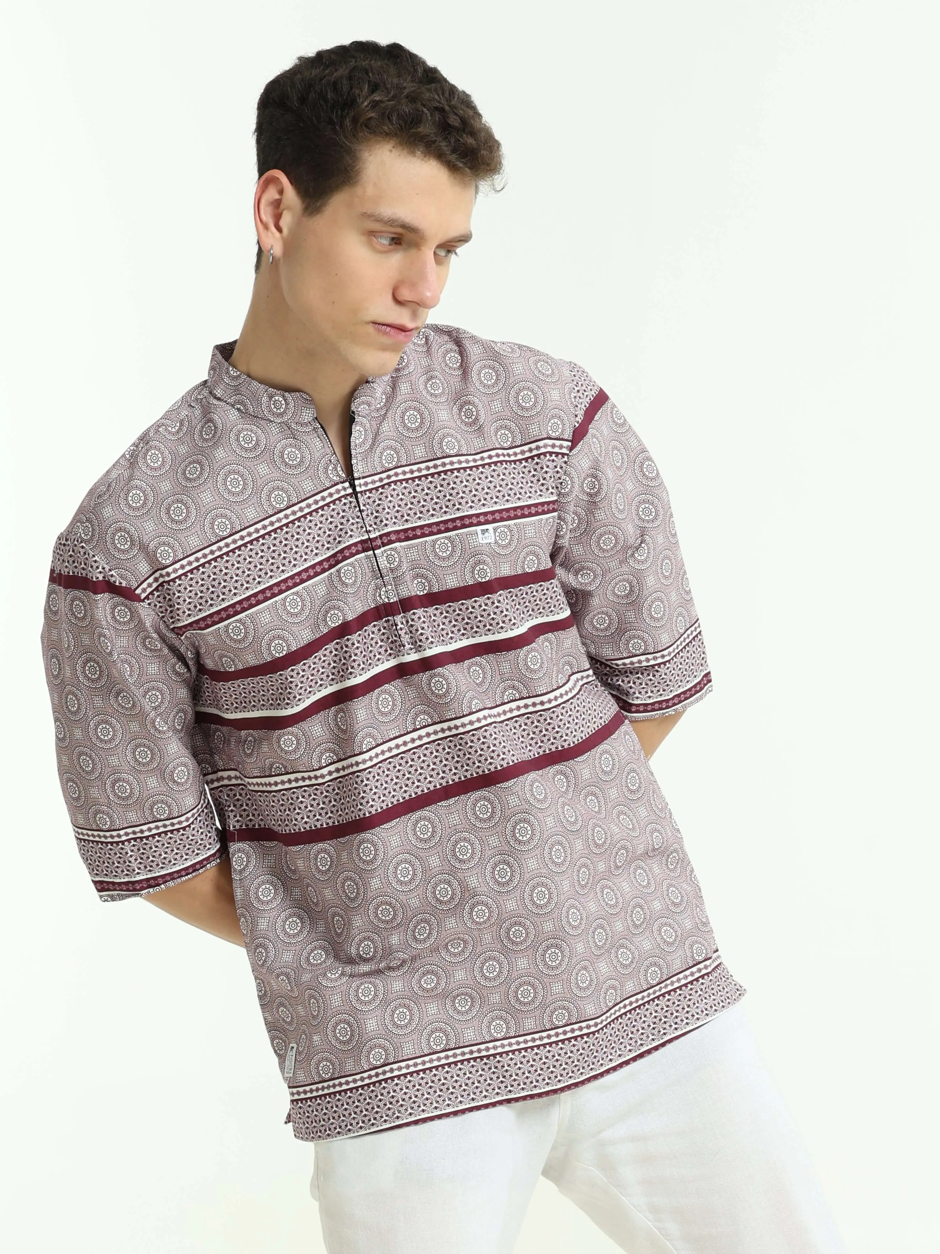 Oversized maroon colour printed kurta