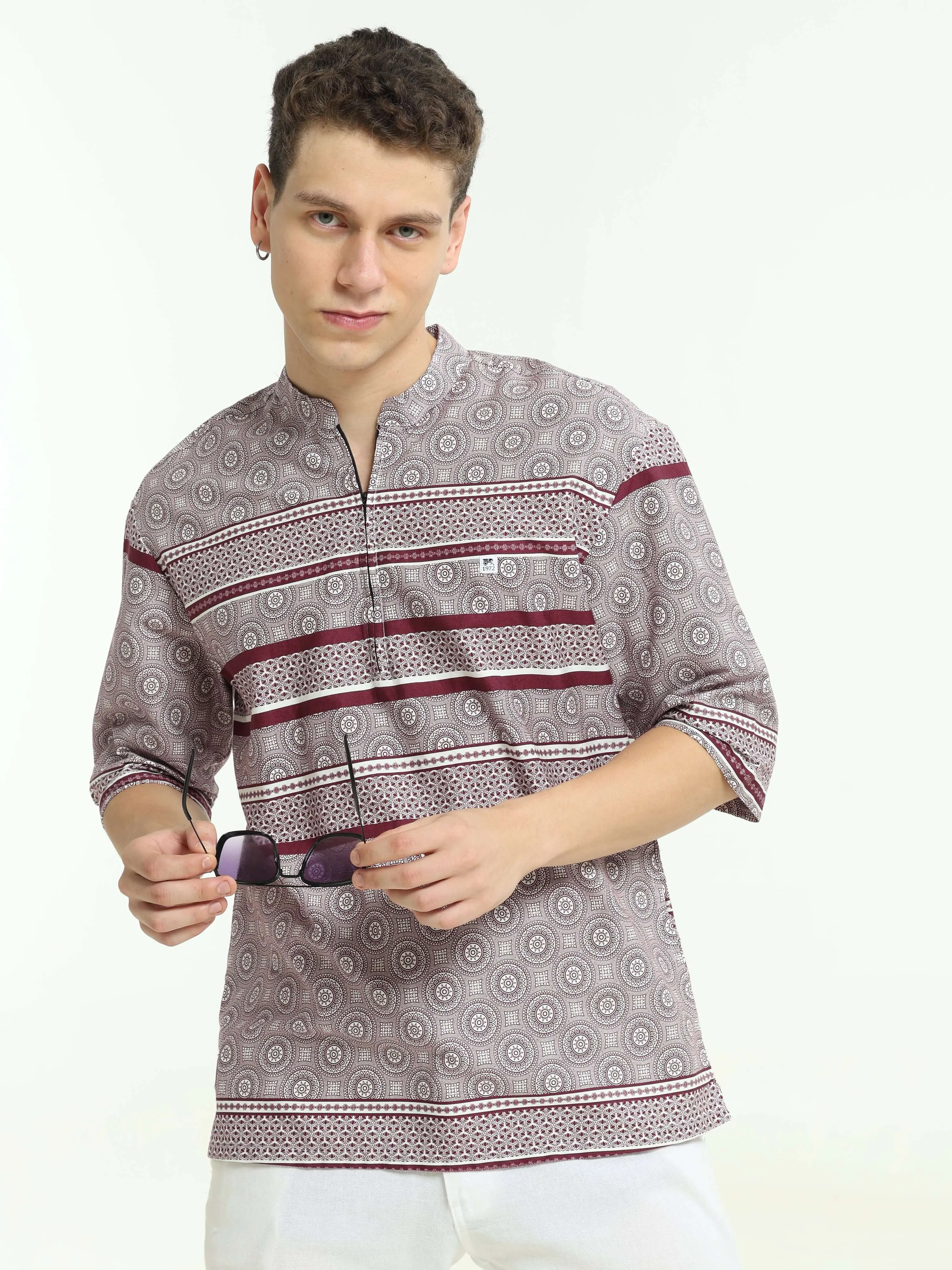 Oversized maroon colour printed kurta