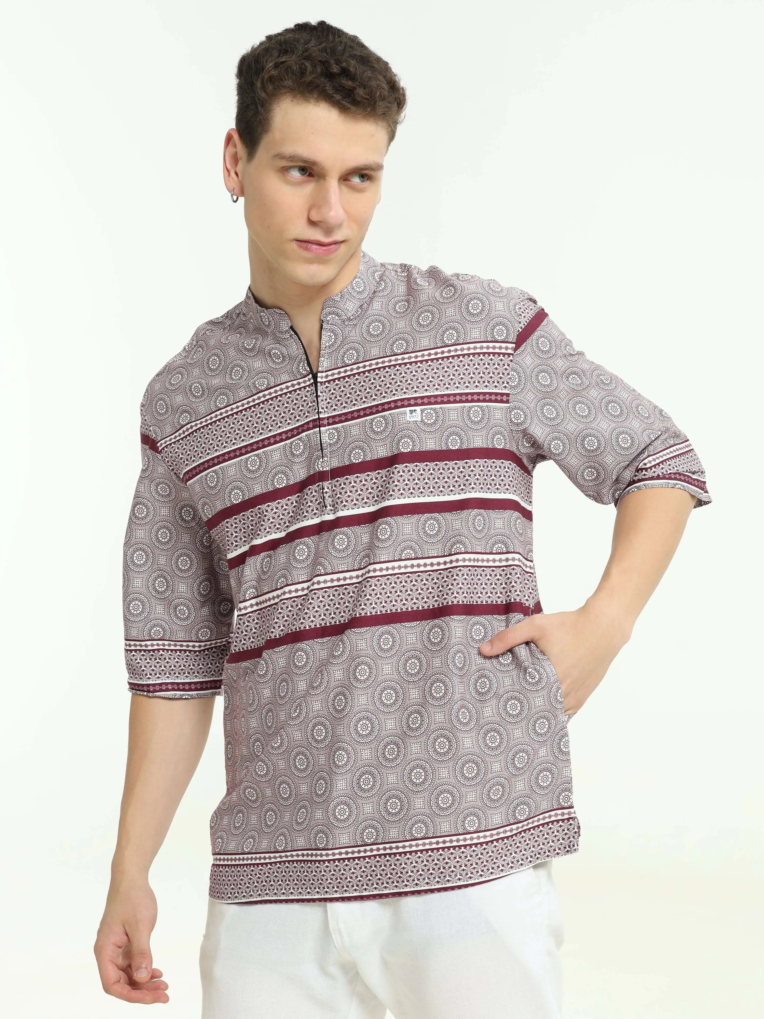 Oversized maroon colour printed kurta