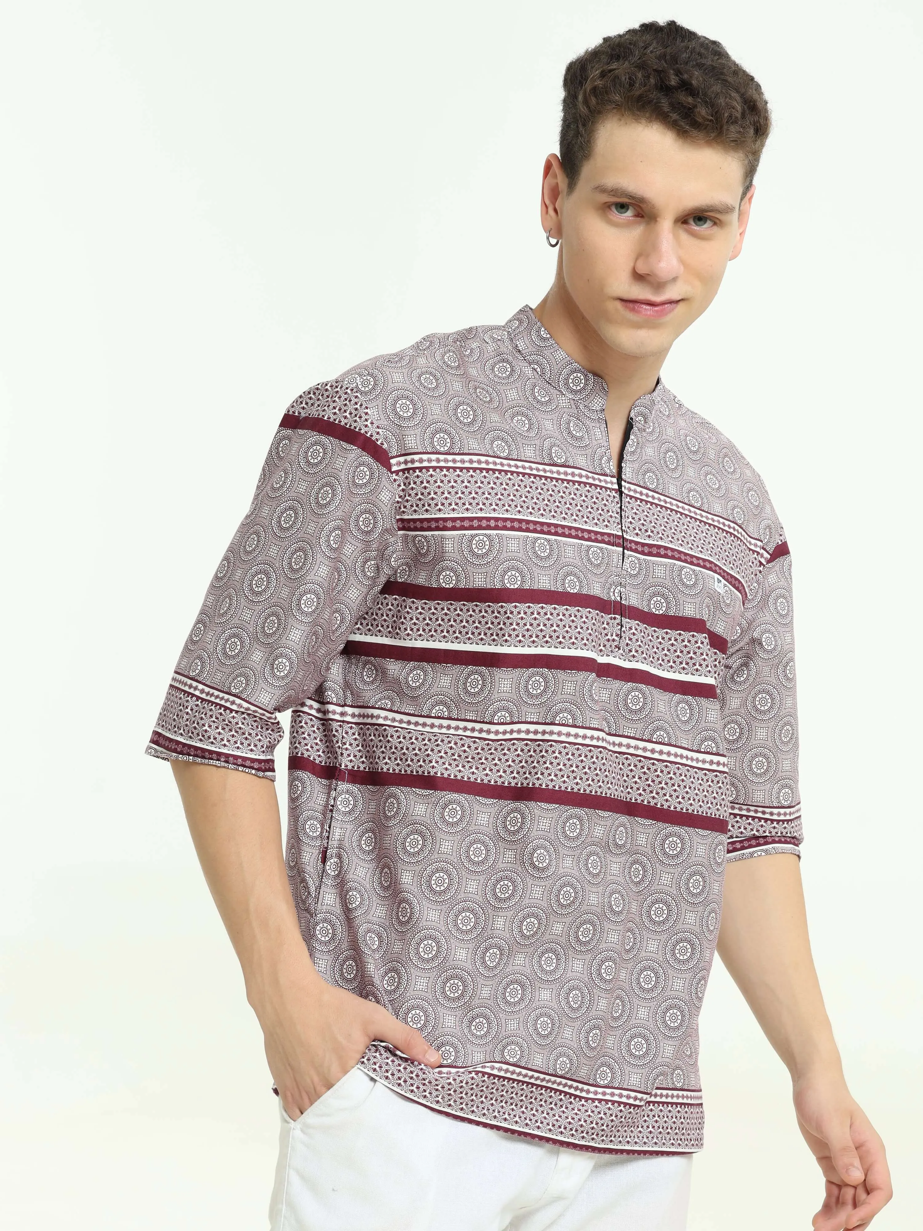 Oversized maroon colour printed kurta