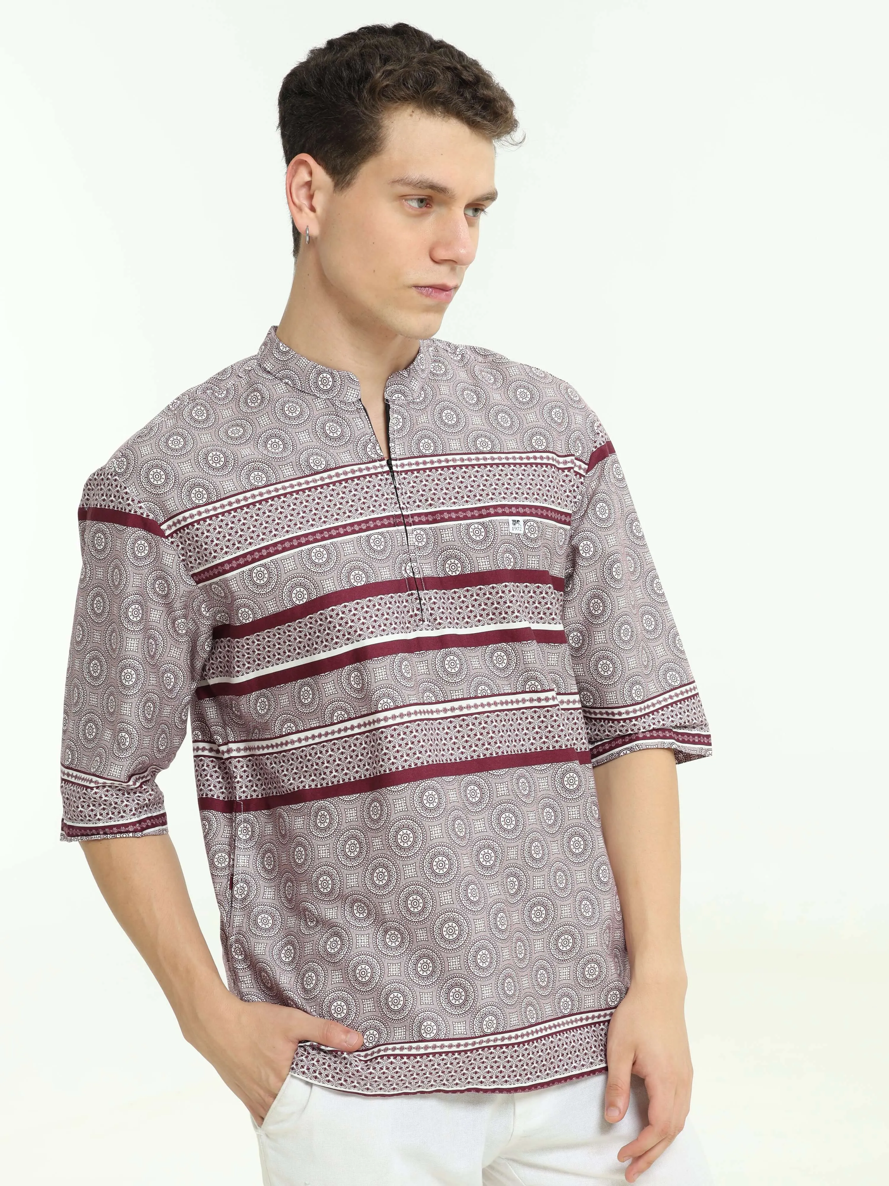 Oversized maroon colour printed kurta