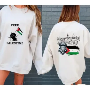 Palestinian Hoodie Kufia Sweater Palestinian Art Sweater Movement Waving Flag Jumper Gaza Round Neck Palestinian Flag Hoodies