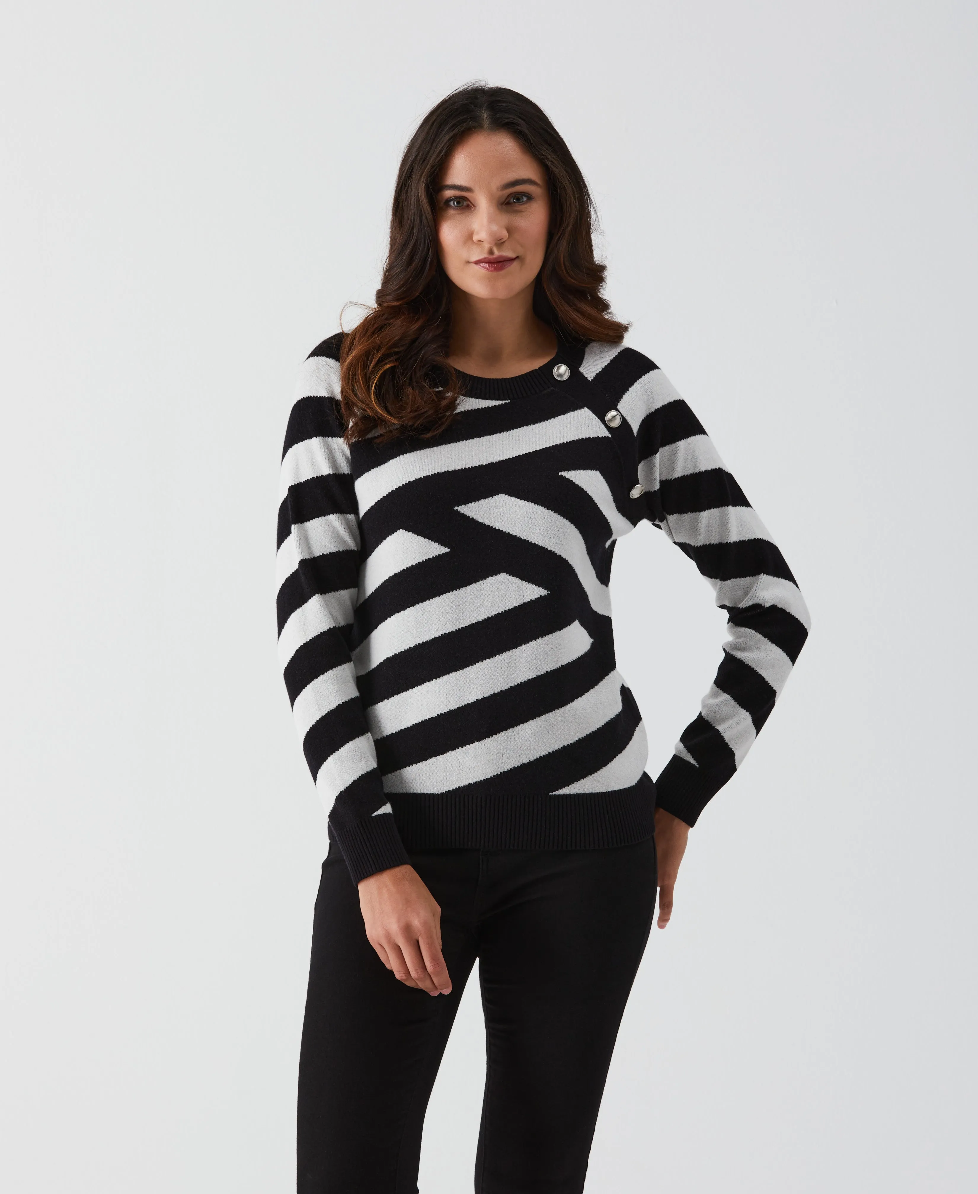 Patterned Button Trim Sweater