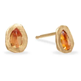 Pear Shape Orange Sapphire Handmade Stud Earrings