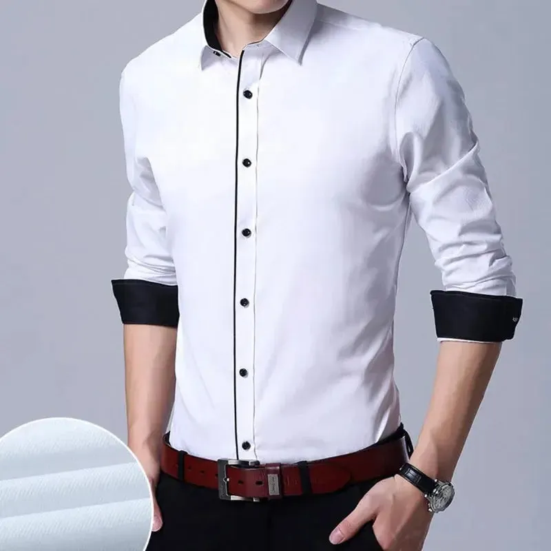 Plus Size 3xl to 13xl formal shirts for men striped long sleeved slim fit dress shirts Solid Social Man's Clothing white black