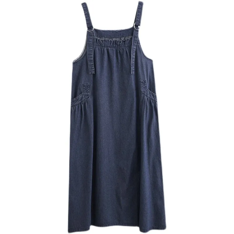 Plus Size Women Loose Denim Straps Dress