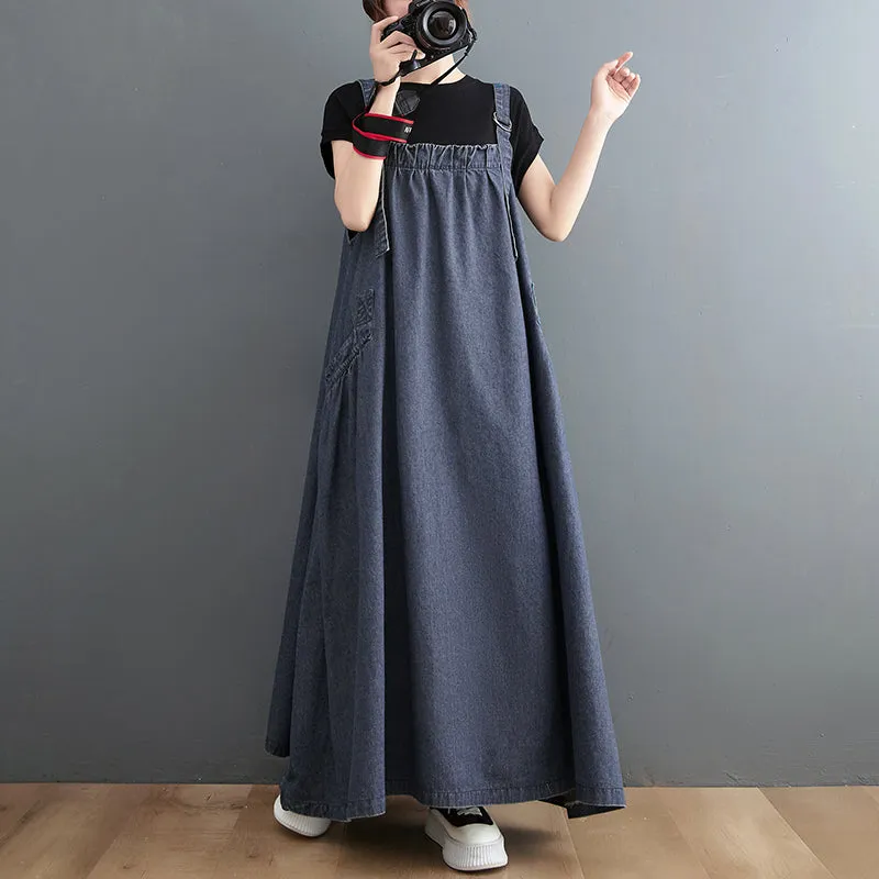 Plus Size Women Loose Denim Straps Dress