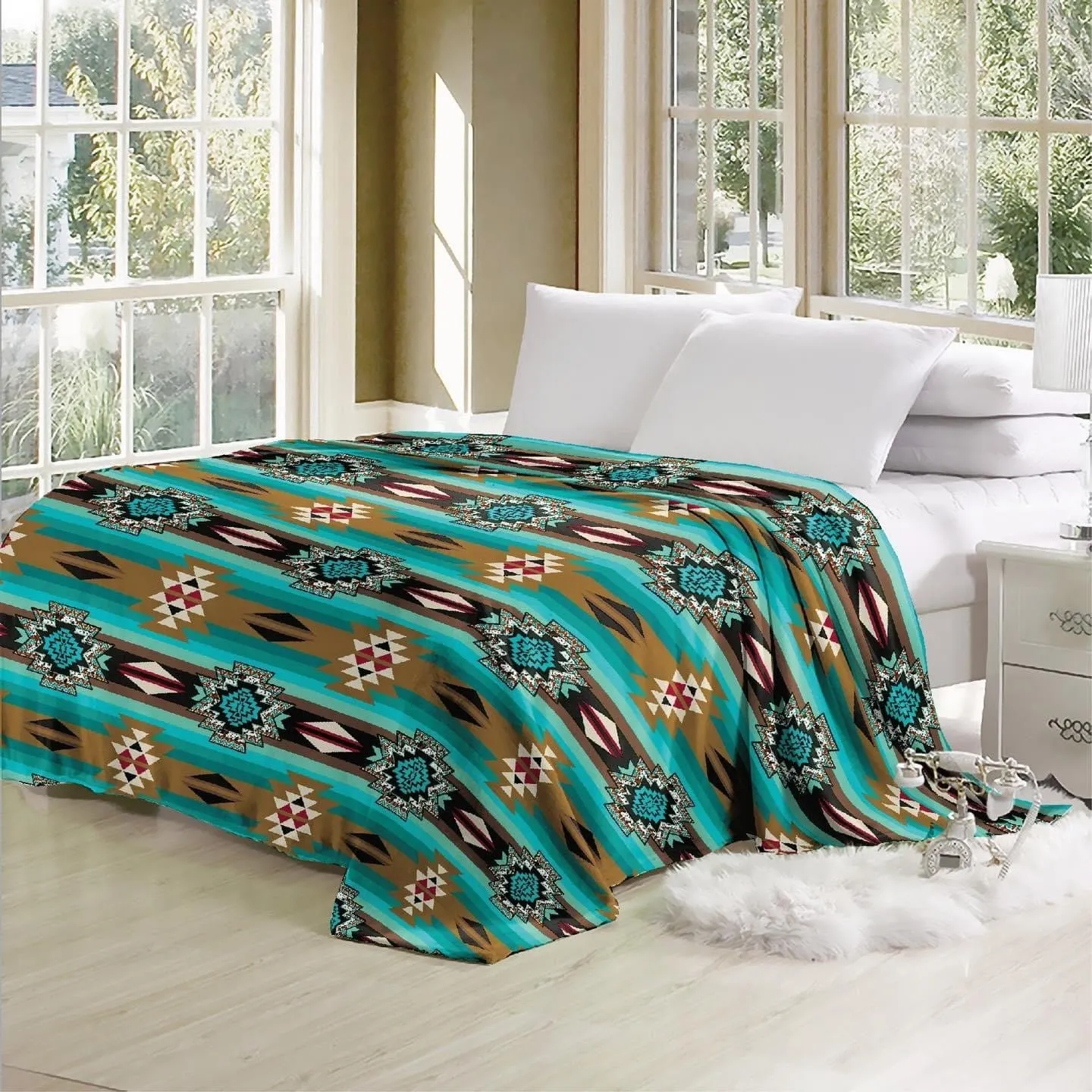 Queen Southwest velvet LUXURY flannel BLANKET