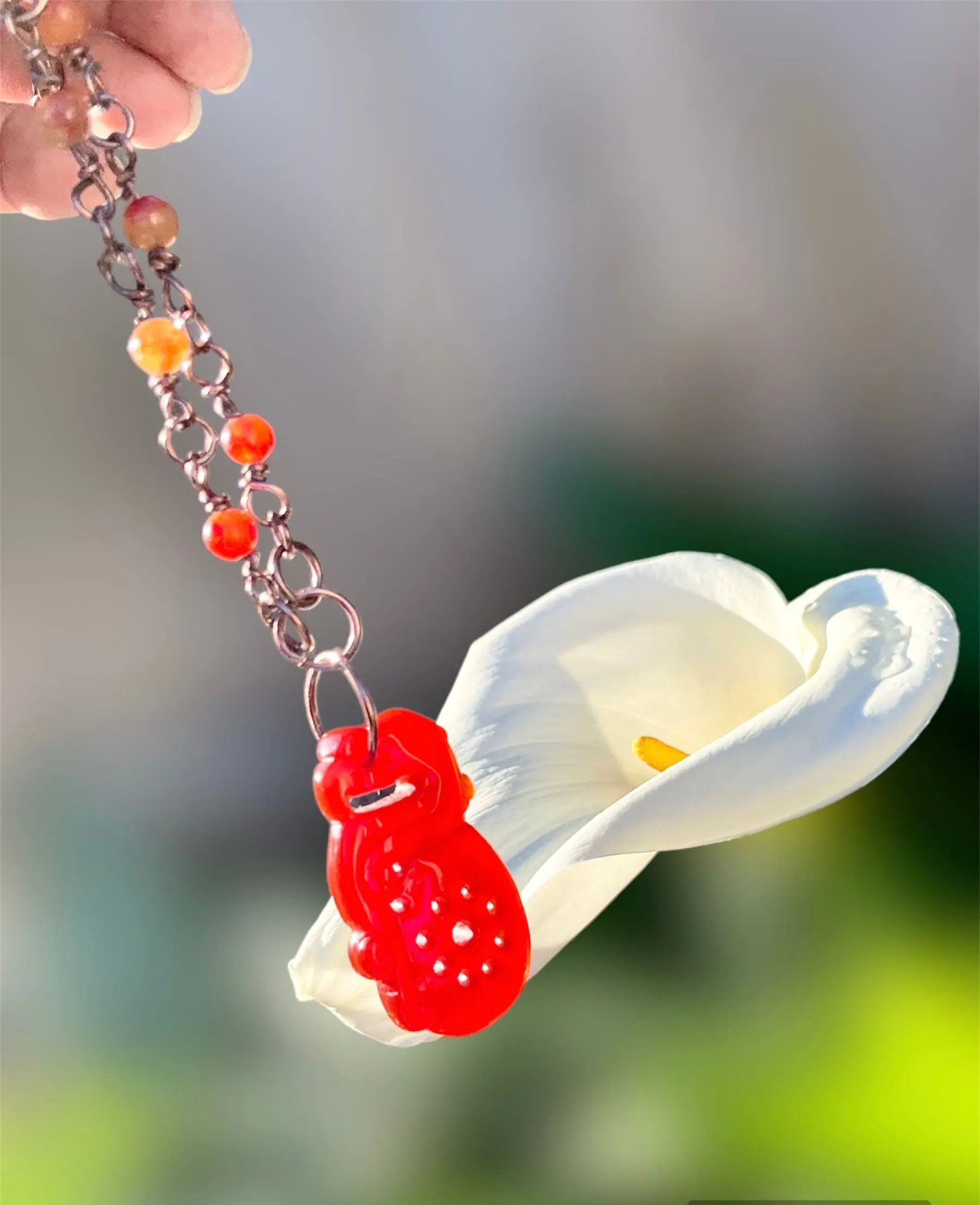 Red Jade Pixiu Pendant With Carnelian Handmade Necklace