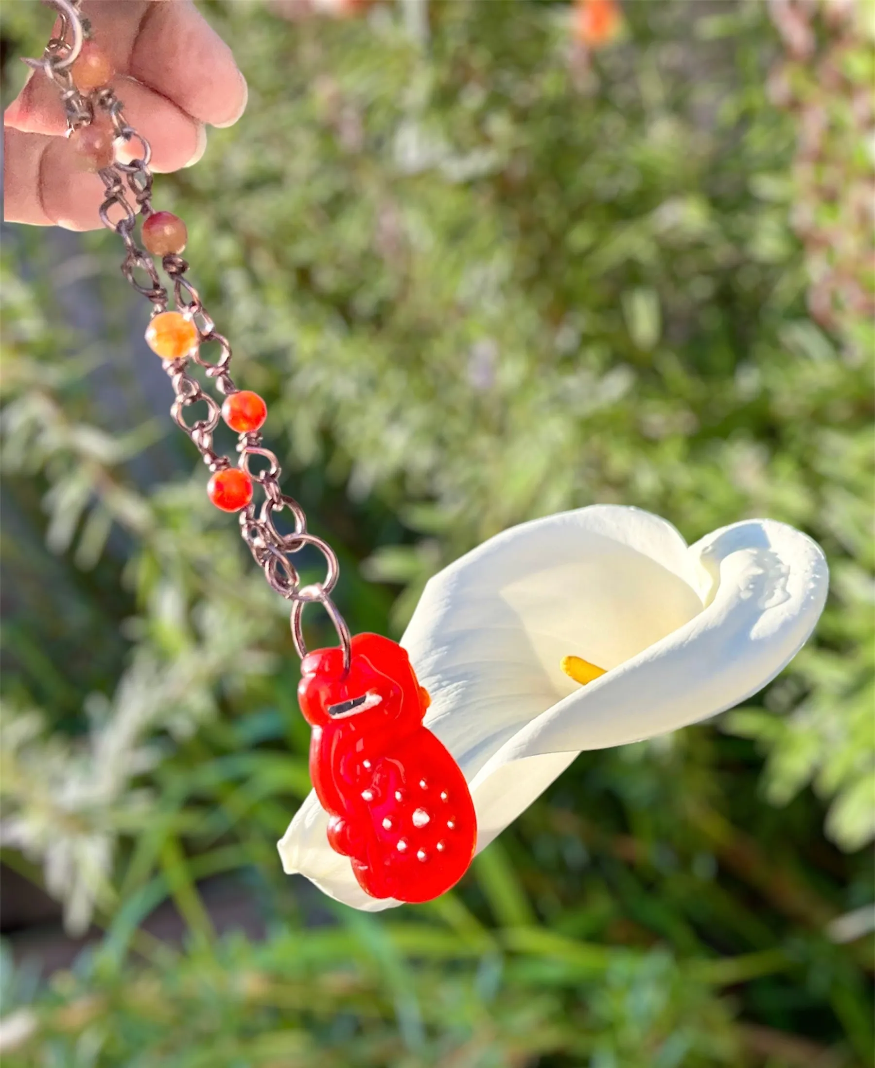 Red Jade Pixiu Pendant With Carnelian Handmade Necklace