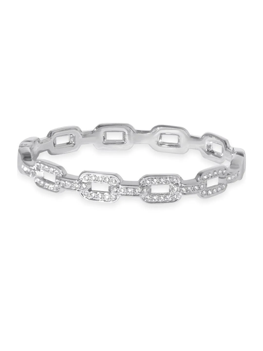 Rubans Voguish Rhodium Plated Zirconia Paperclip Link Patterned Bracelet