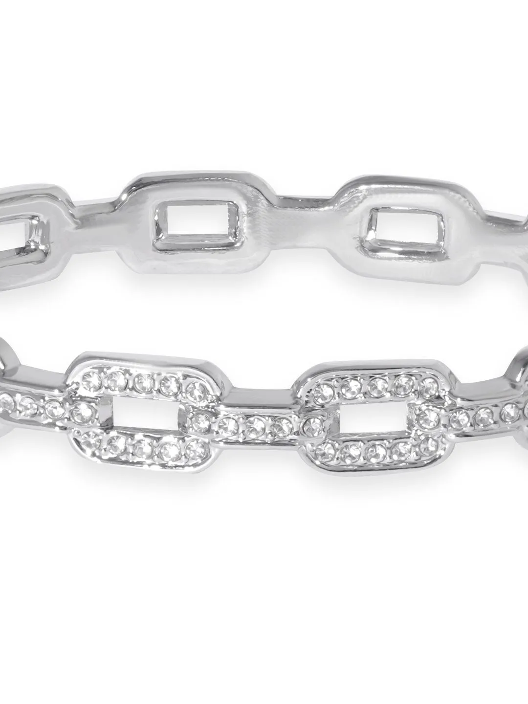 Rubans Voguish Rhodium Plated Zirconia Paperclip Link Patterned Bracelet