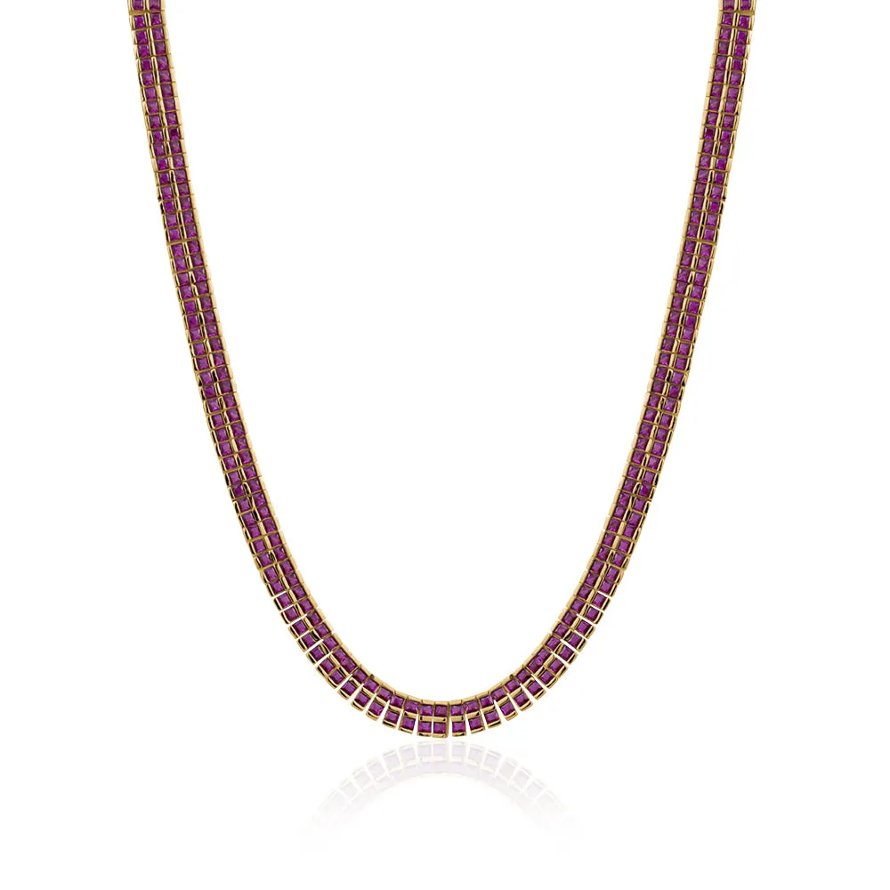 RUBY RED LUXURY PRINCESS CUT TENNIS NECKLACE