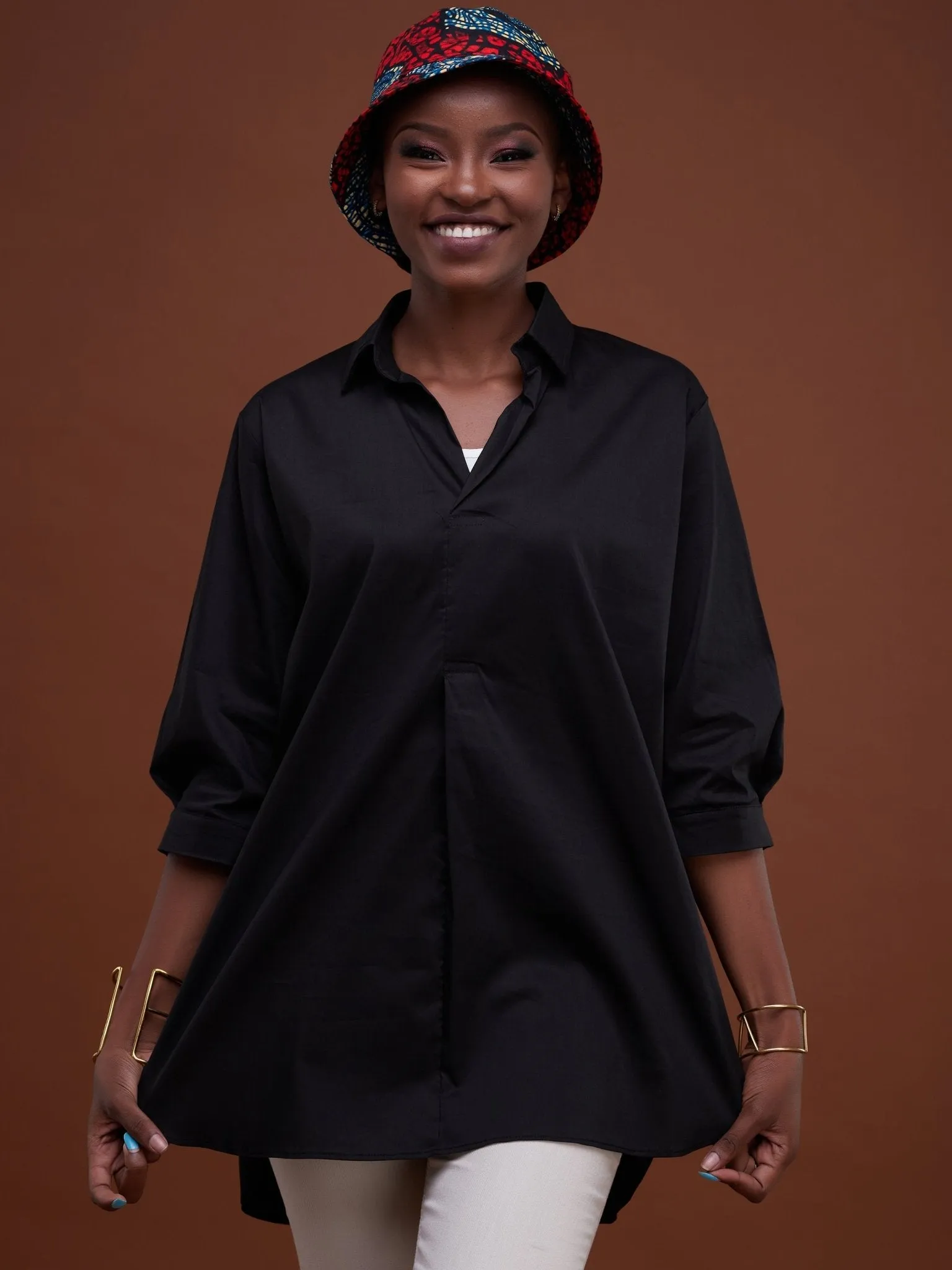 Safari Huru 3/4 Sleeved Loose Top - Black