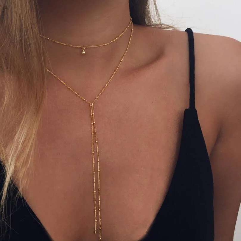 Simple Elegant Golden Chains Multilayer Necklace