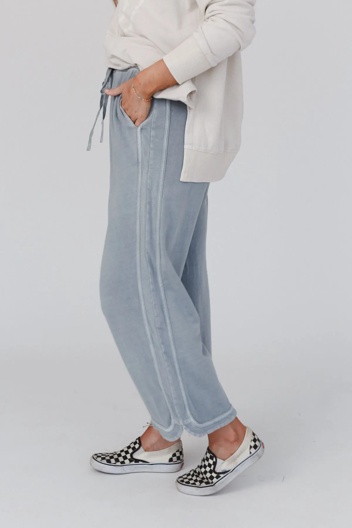 So Comfy Wide Leg Pant Cropped Length - Faded Blue