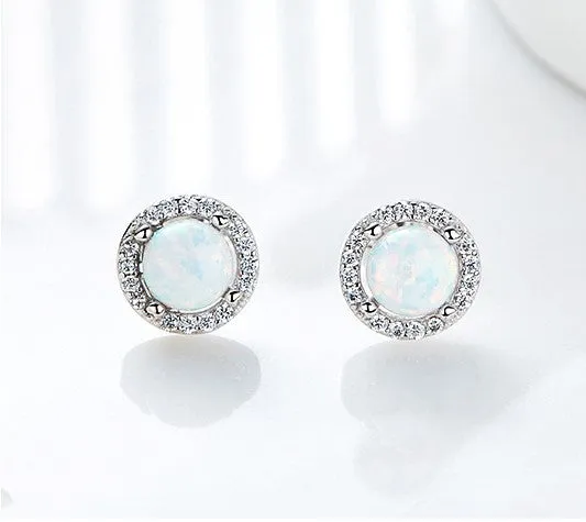 Sterling silver elegant blue opal circular earring