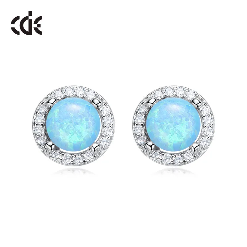 Sterling silver elegant blue opal circular earring