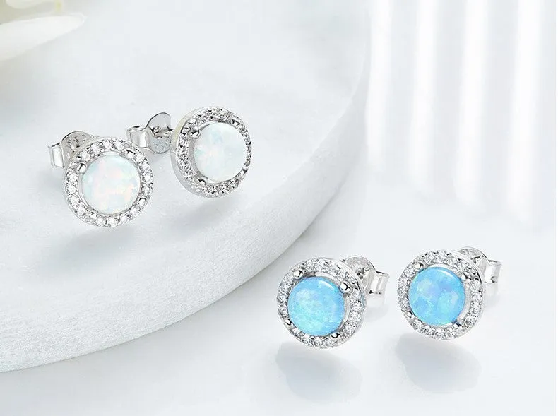 Sterling silver elegant blue opal circular earring