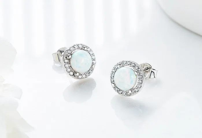 Sterling silver elegant blue opal circular earring