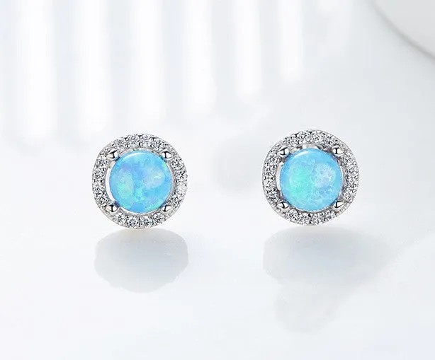 Sterling silver elegant blue opal circular earring