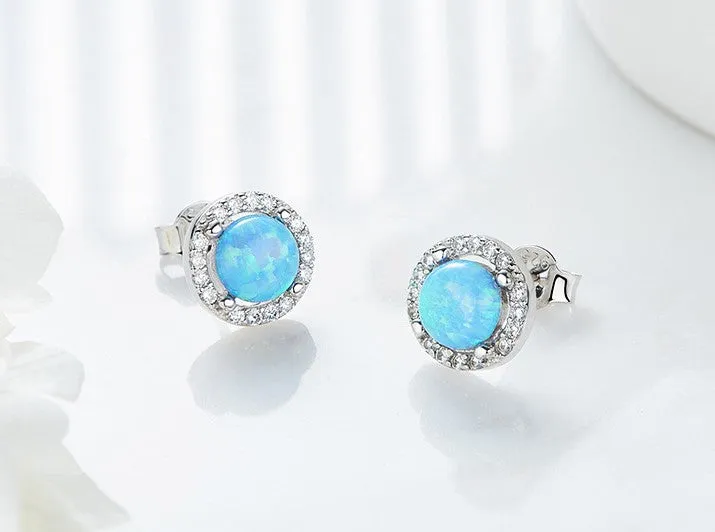 Sterling silver elegant blue opal circular earring