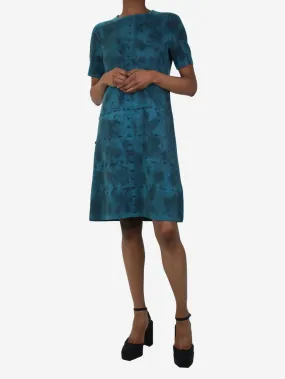 Teal short-sleeved patterned wool dress - size IT 38