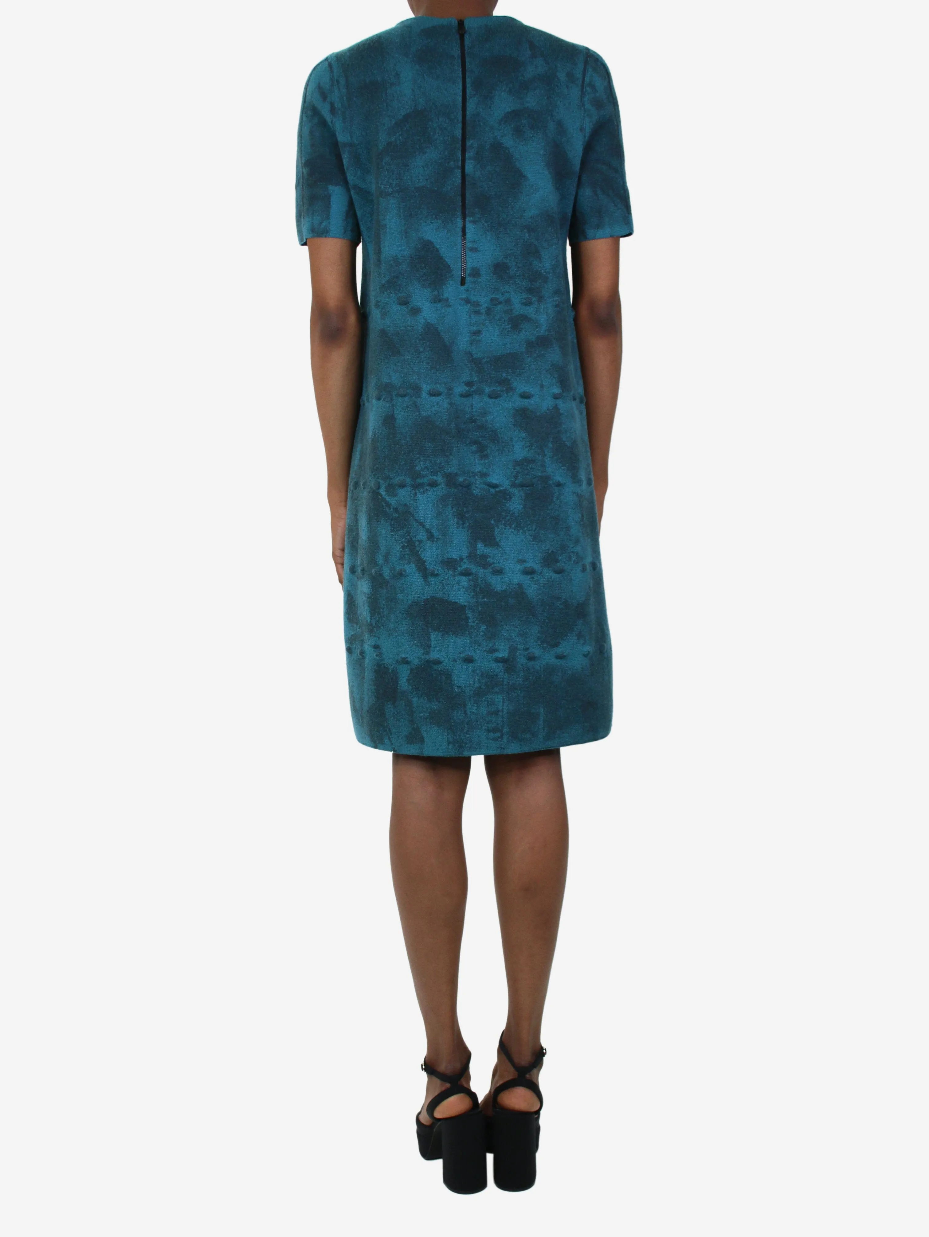 Teal short-sleeved patterned wool dress - size IT 38