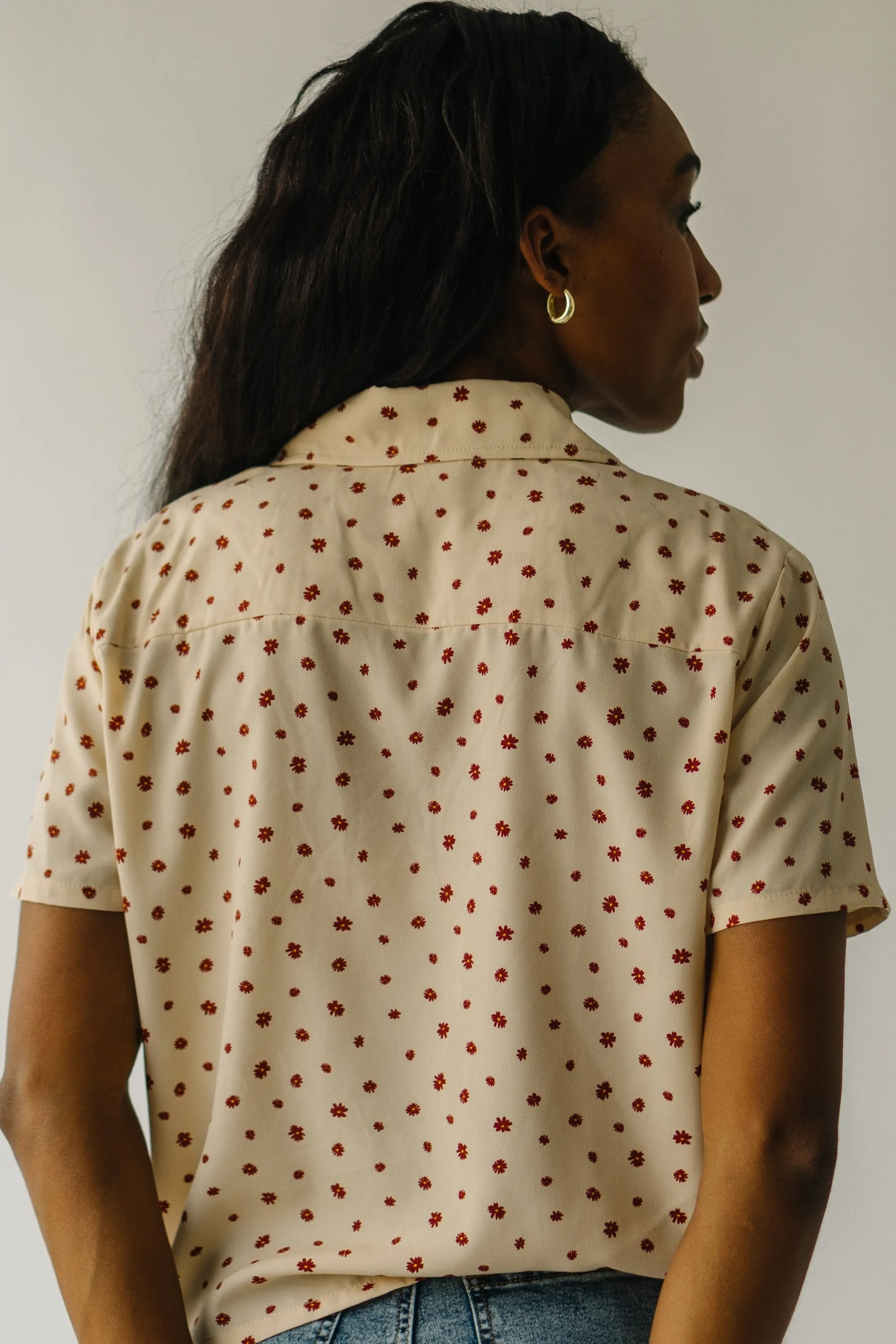 The Cantril Floral Patterned Button-Up Blouse in Light Taupe