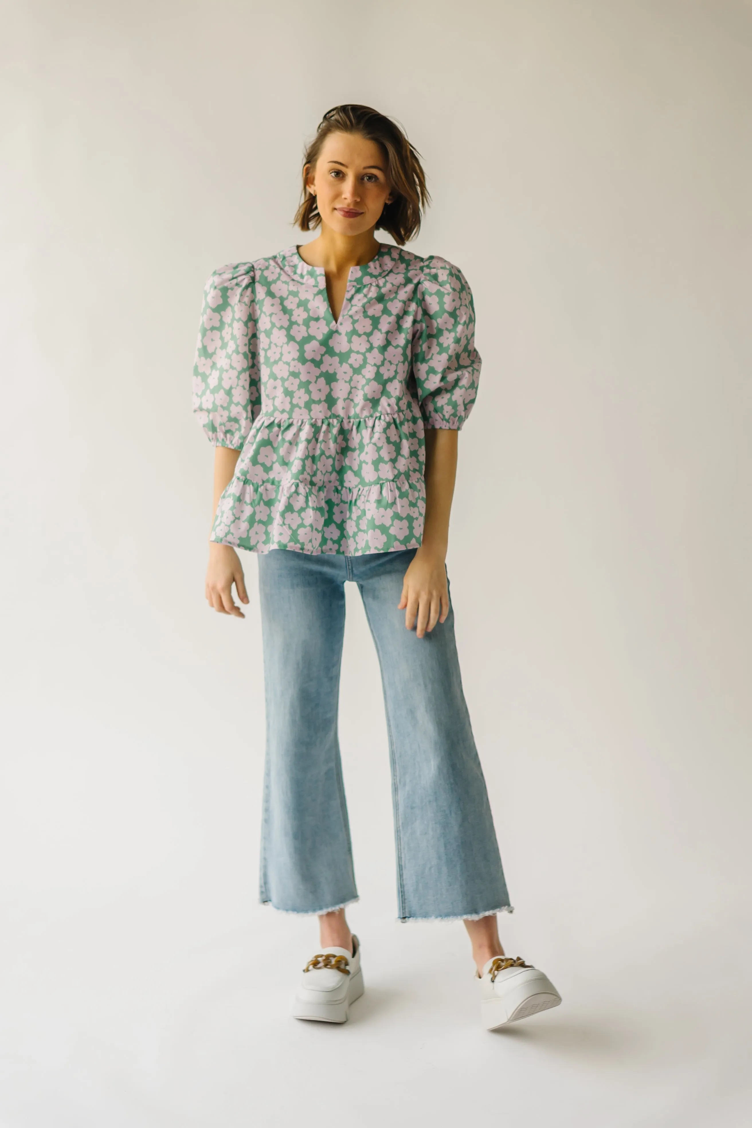 The Everman Patterned Peplum Blouse in Green