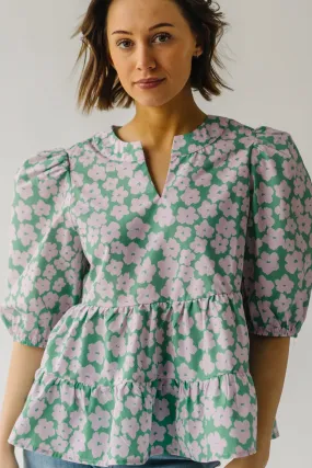 The Everman Patterned Peplum Blouse in Green