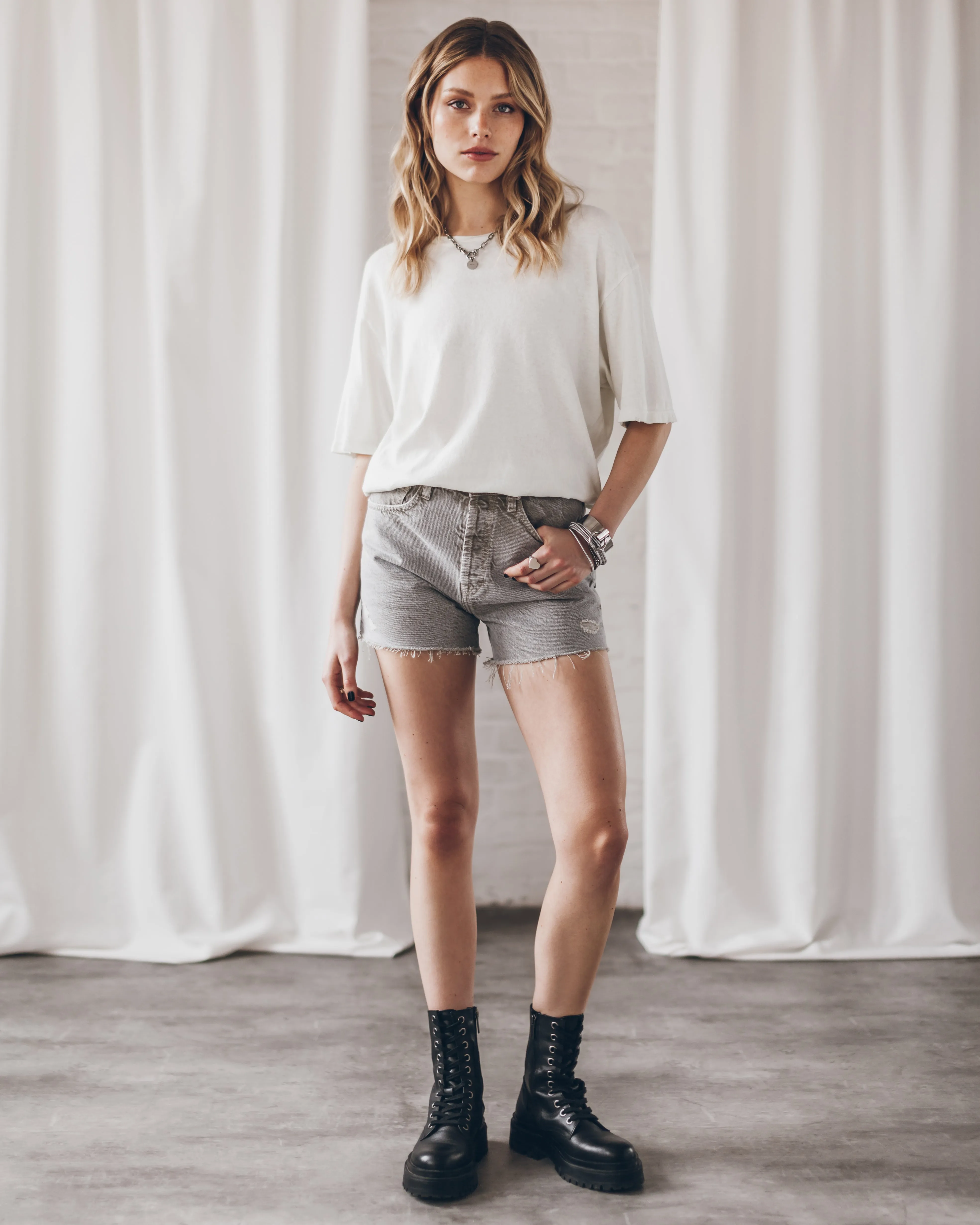 The Khaki Faded Denim Shorts