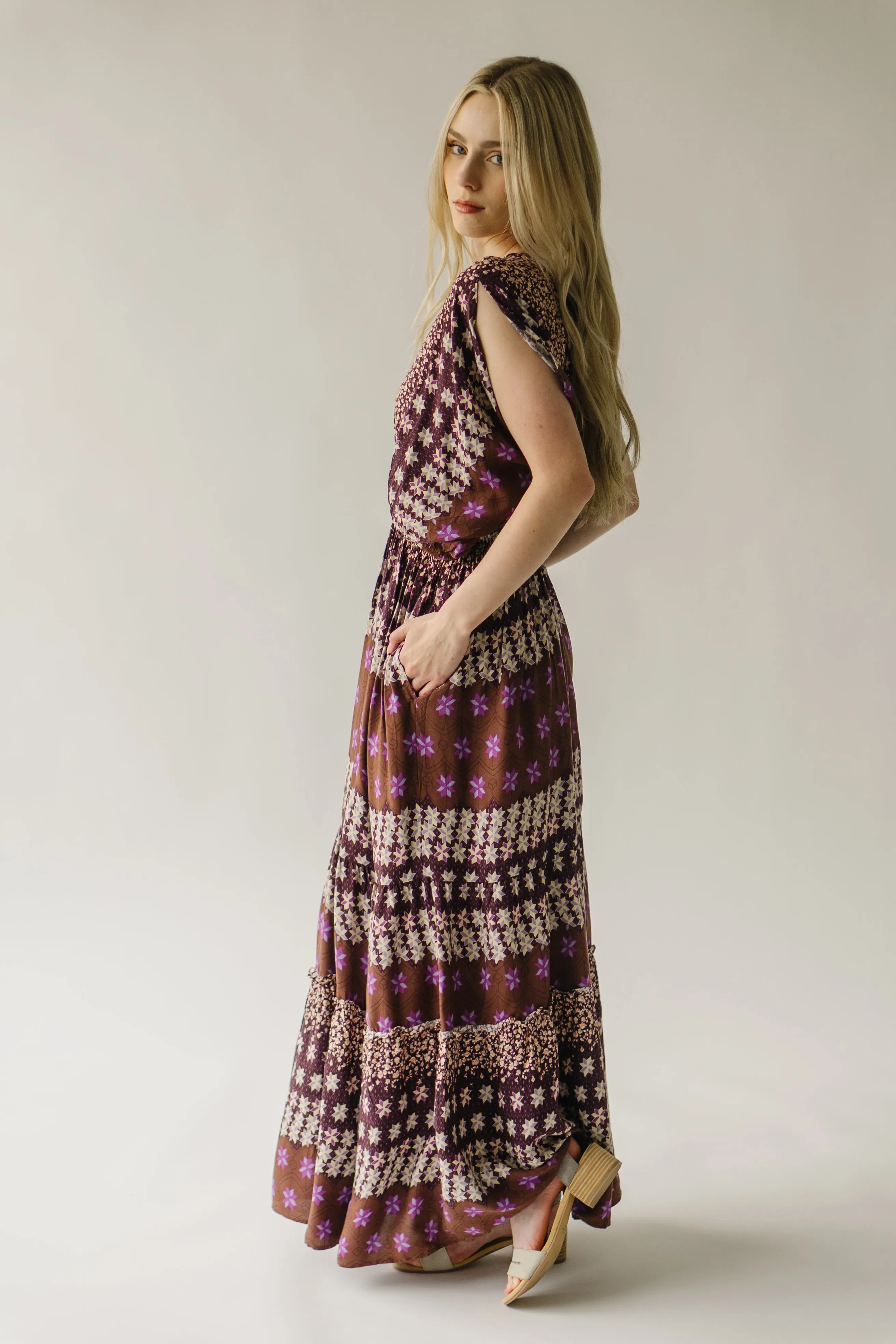 The Layman V-Neck Patterned Maxi Dress in Mocha