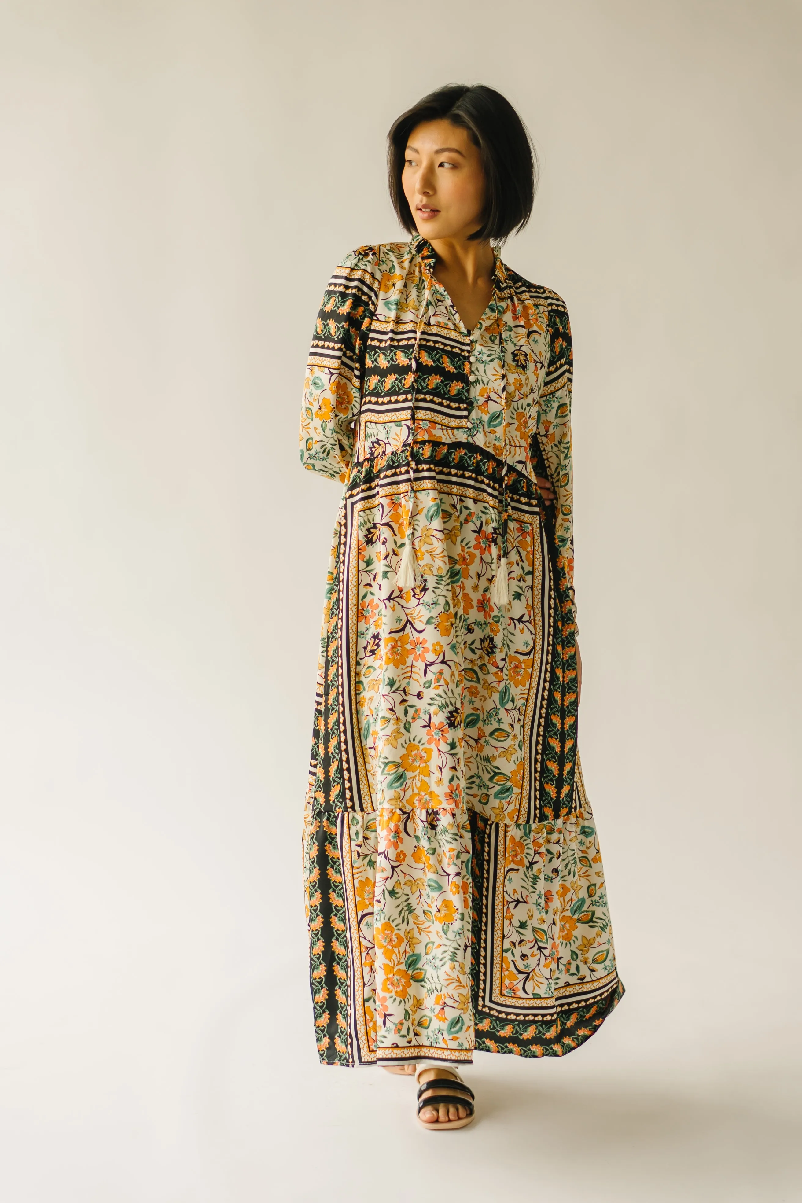 The Renton Mixed Patterned Maxi Dress in Black Multi