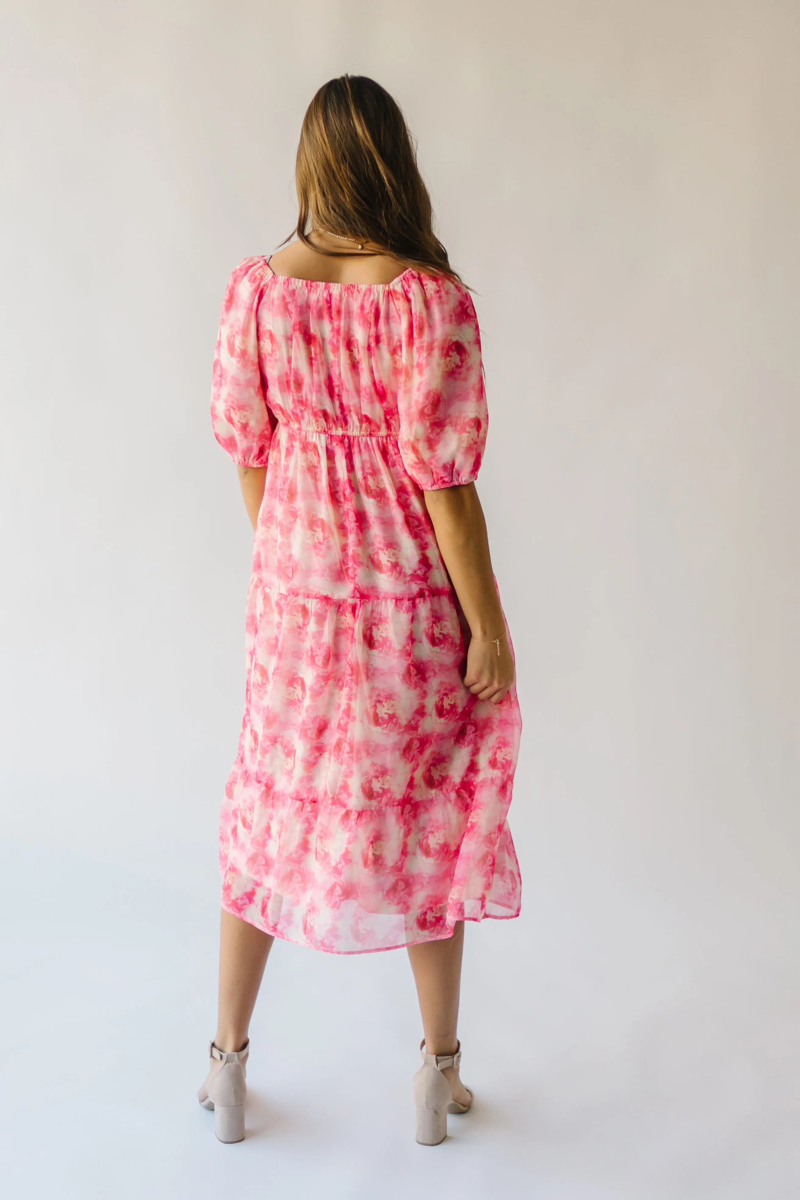 The Sardoni Patterned Midi Dress in Pink Floral