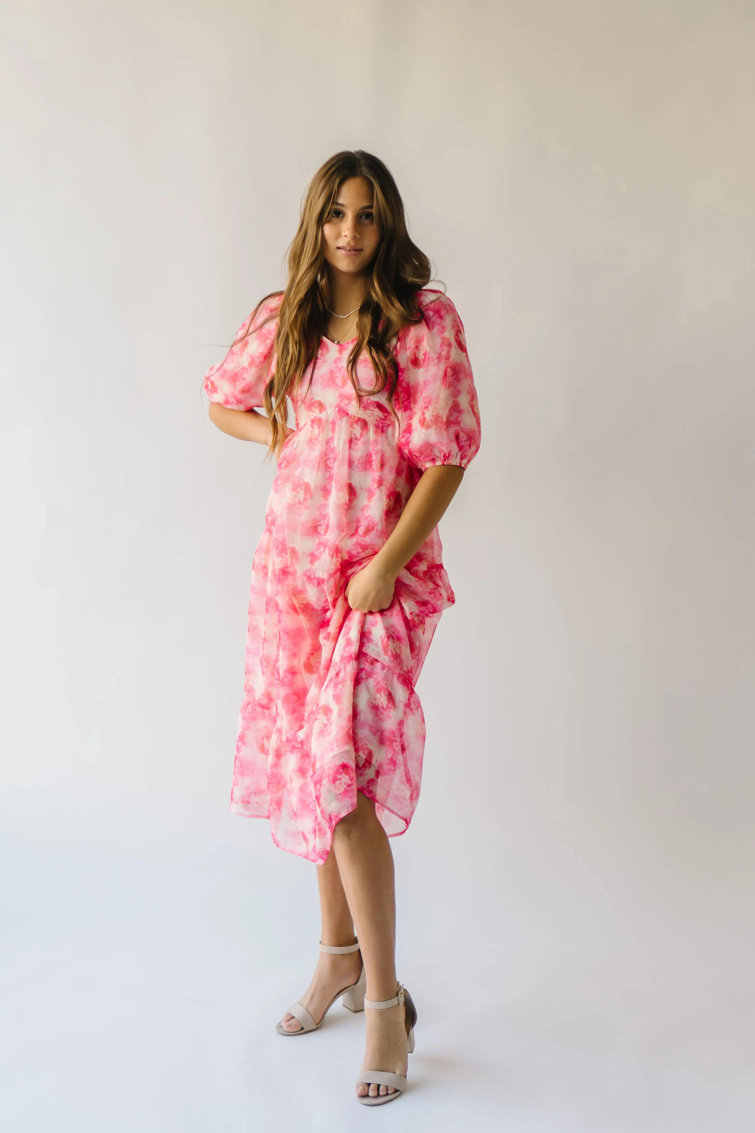 The Sardoni Patterned Midi Dress in Pink Floral