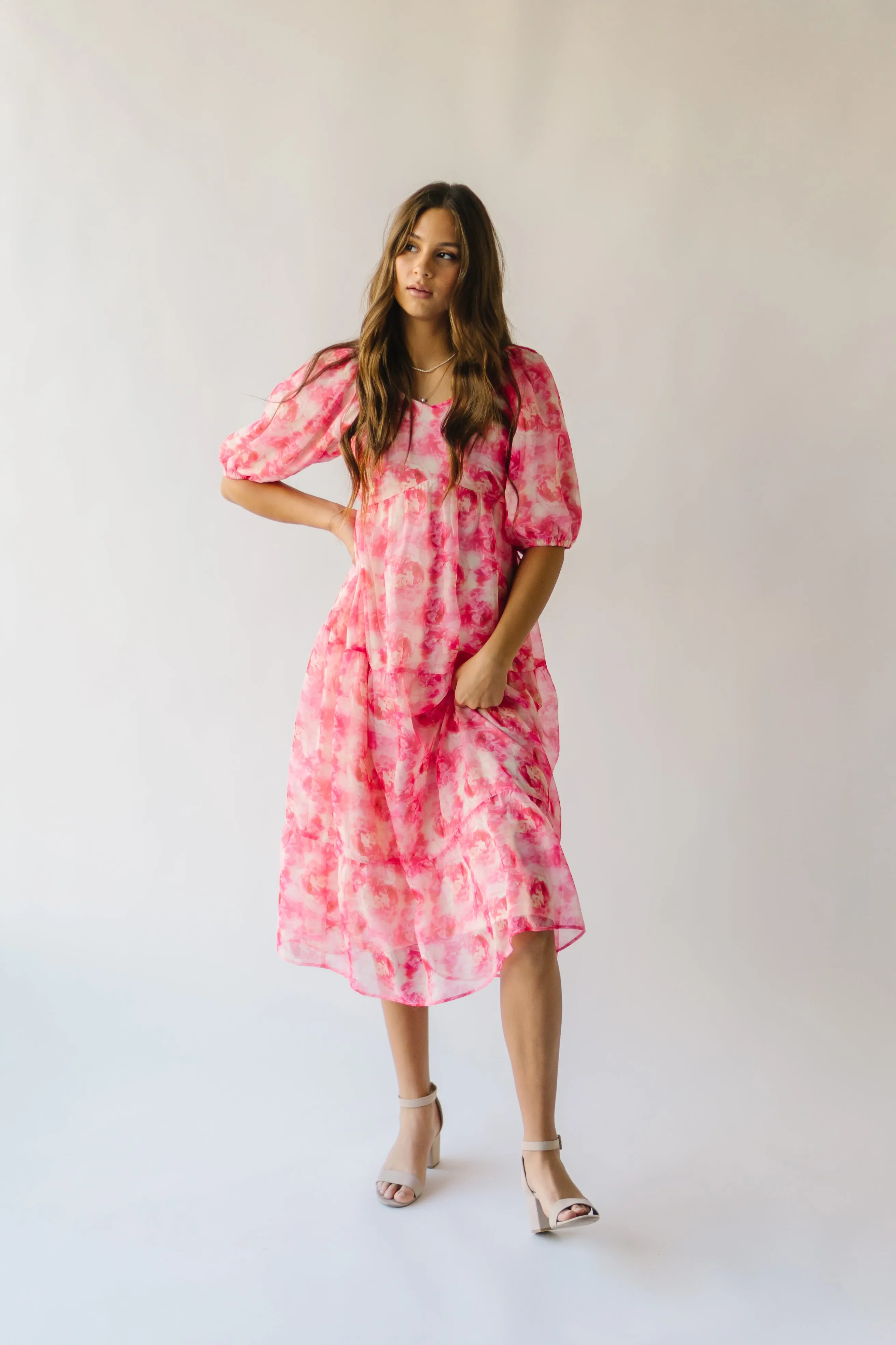 The Sardoni Patterned Midi Dress in Pink Floral