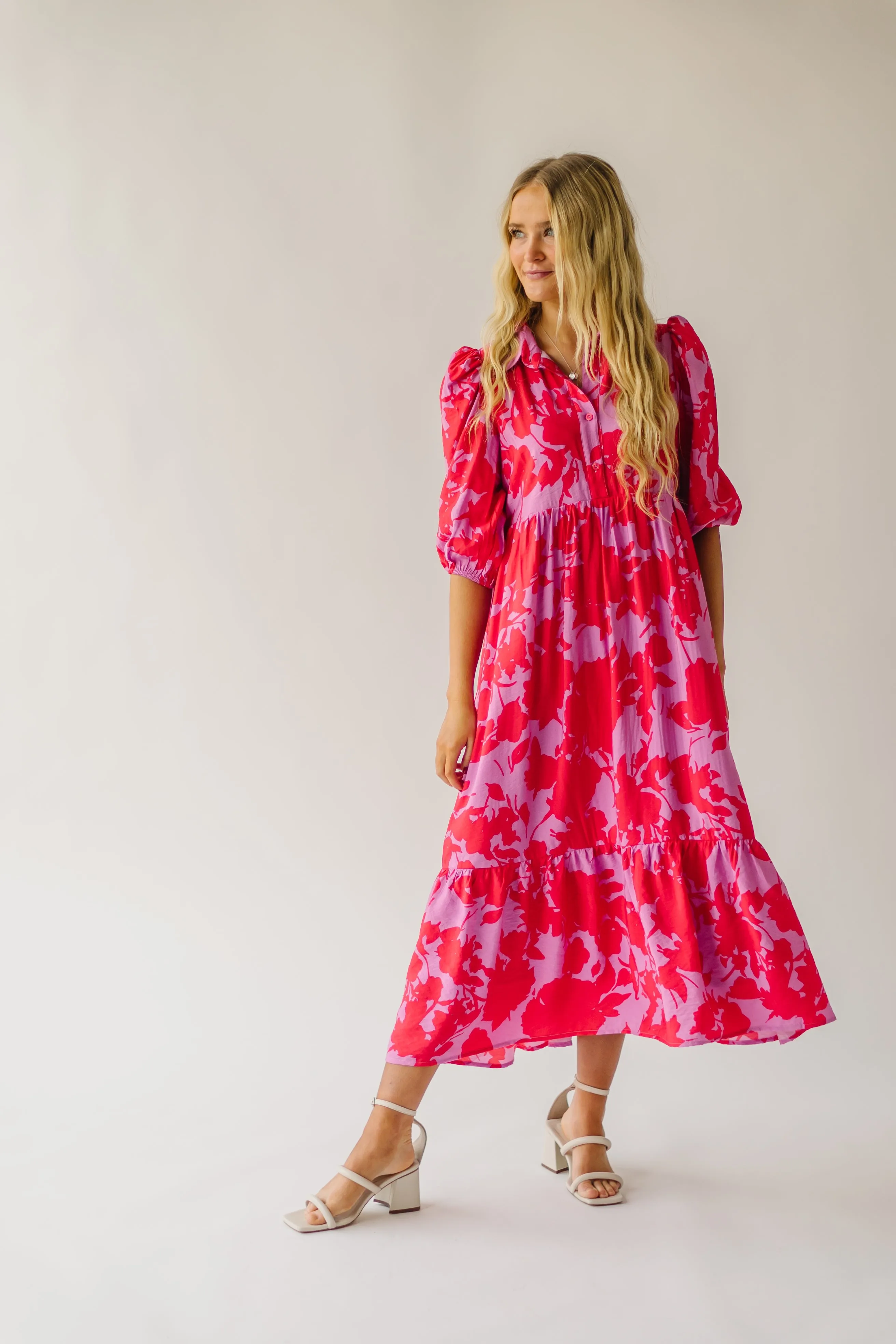 The Schwan Patterned Floral Dress in Pink   Red