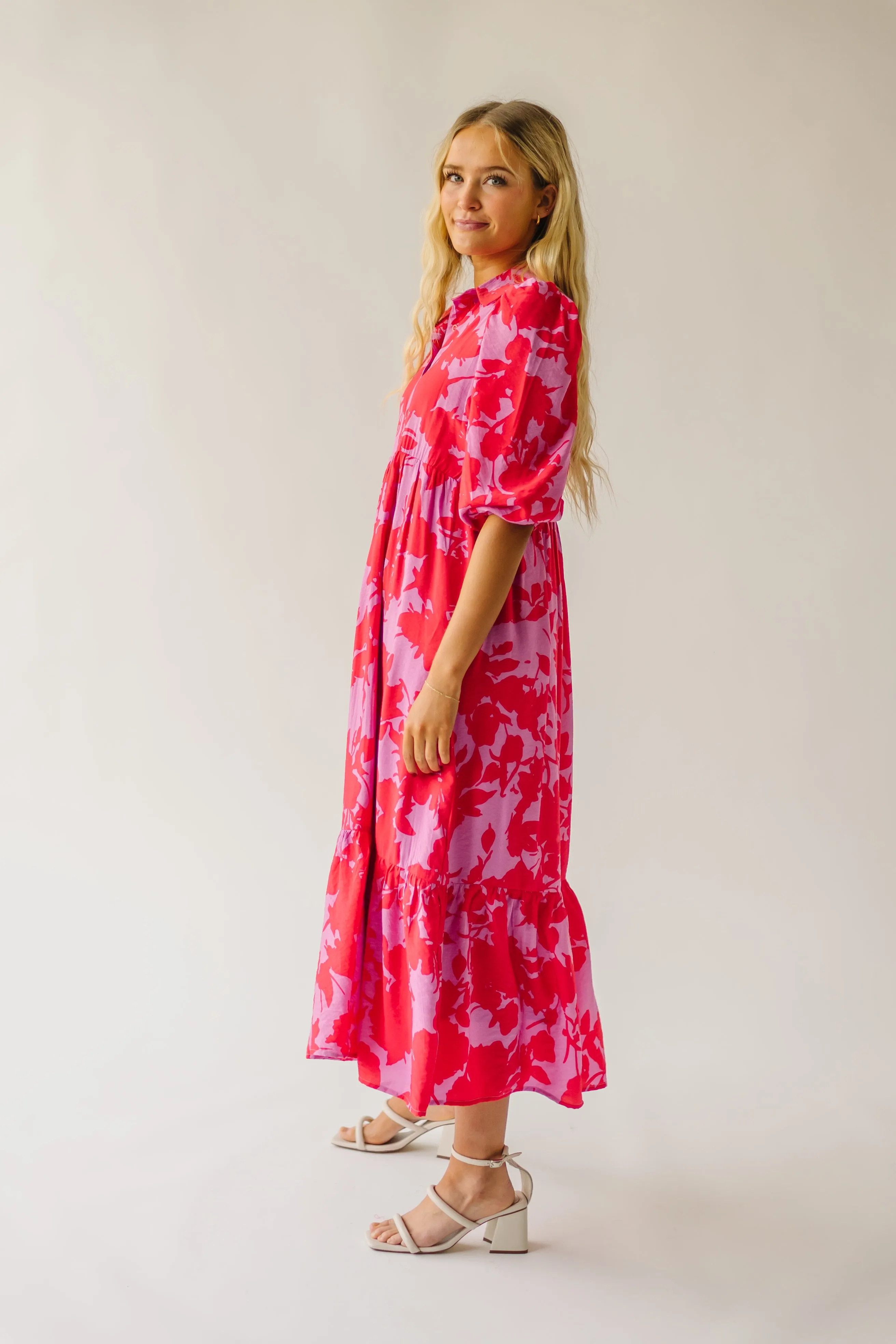 The Schwan Patterned Floral Dress in Pink   Red