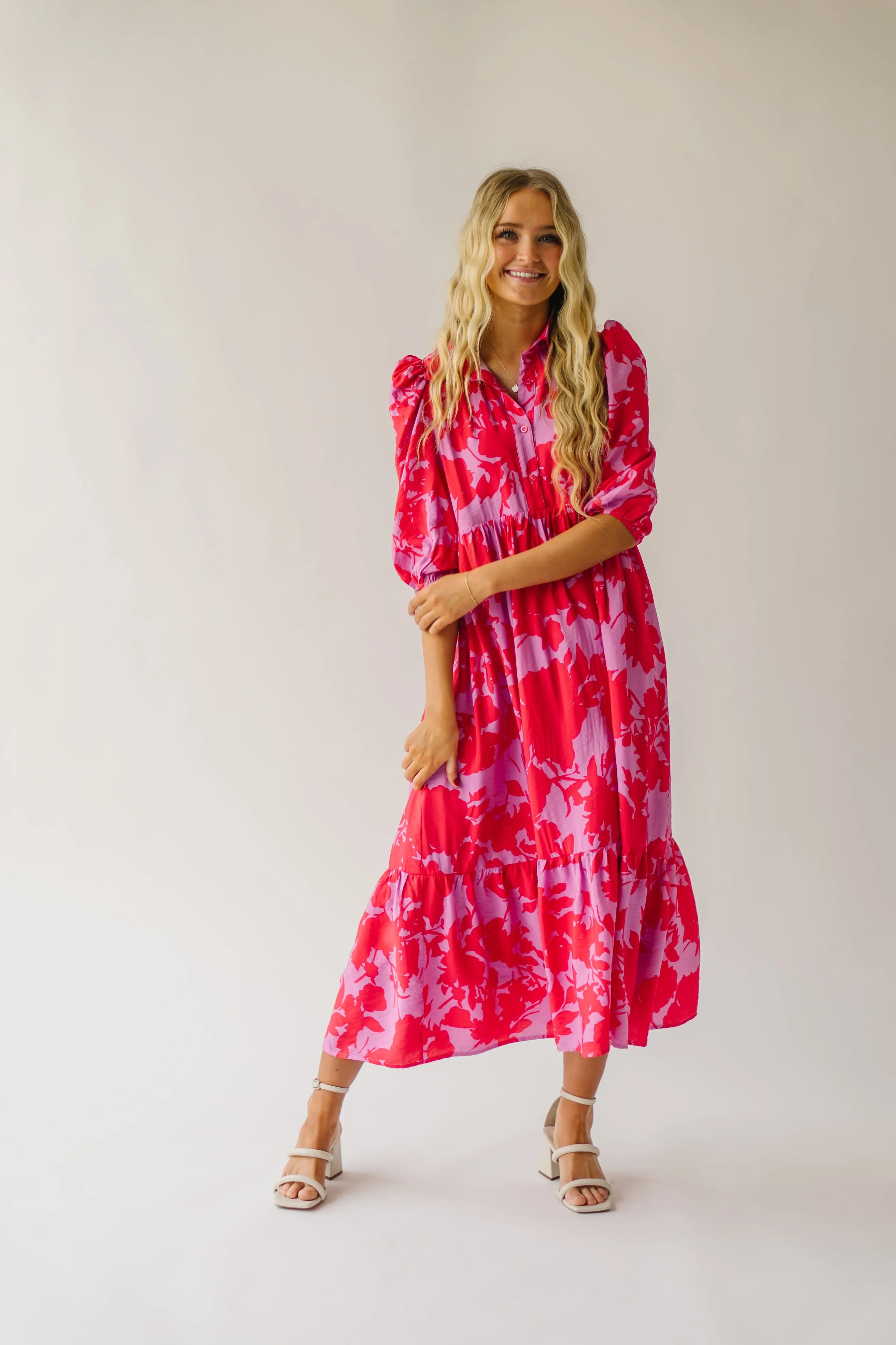 The Schwan Patterned Floral Dress in Pink   Red