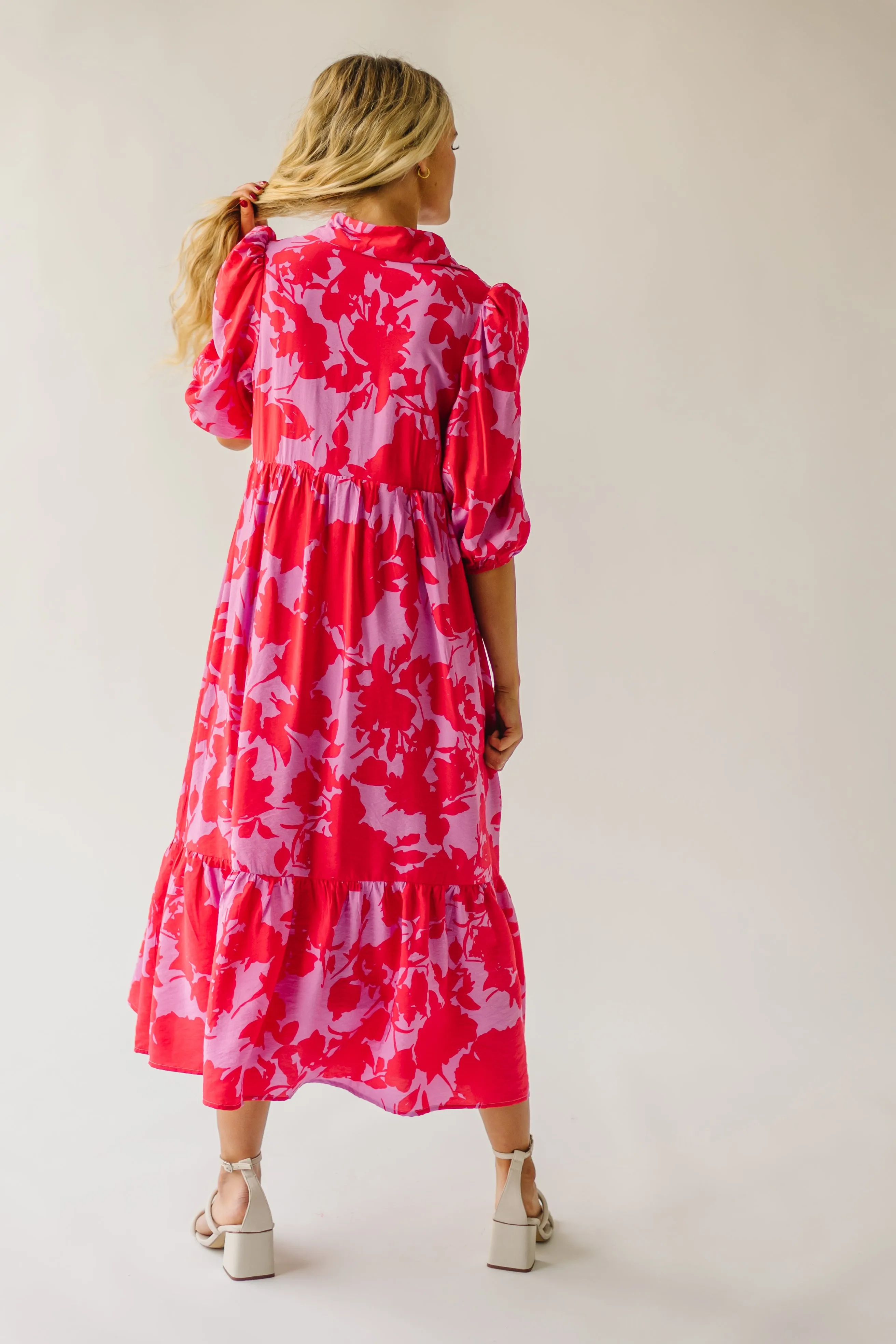 The Schwan Patterned Floral Dress in Pink   Red