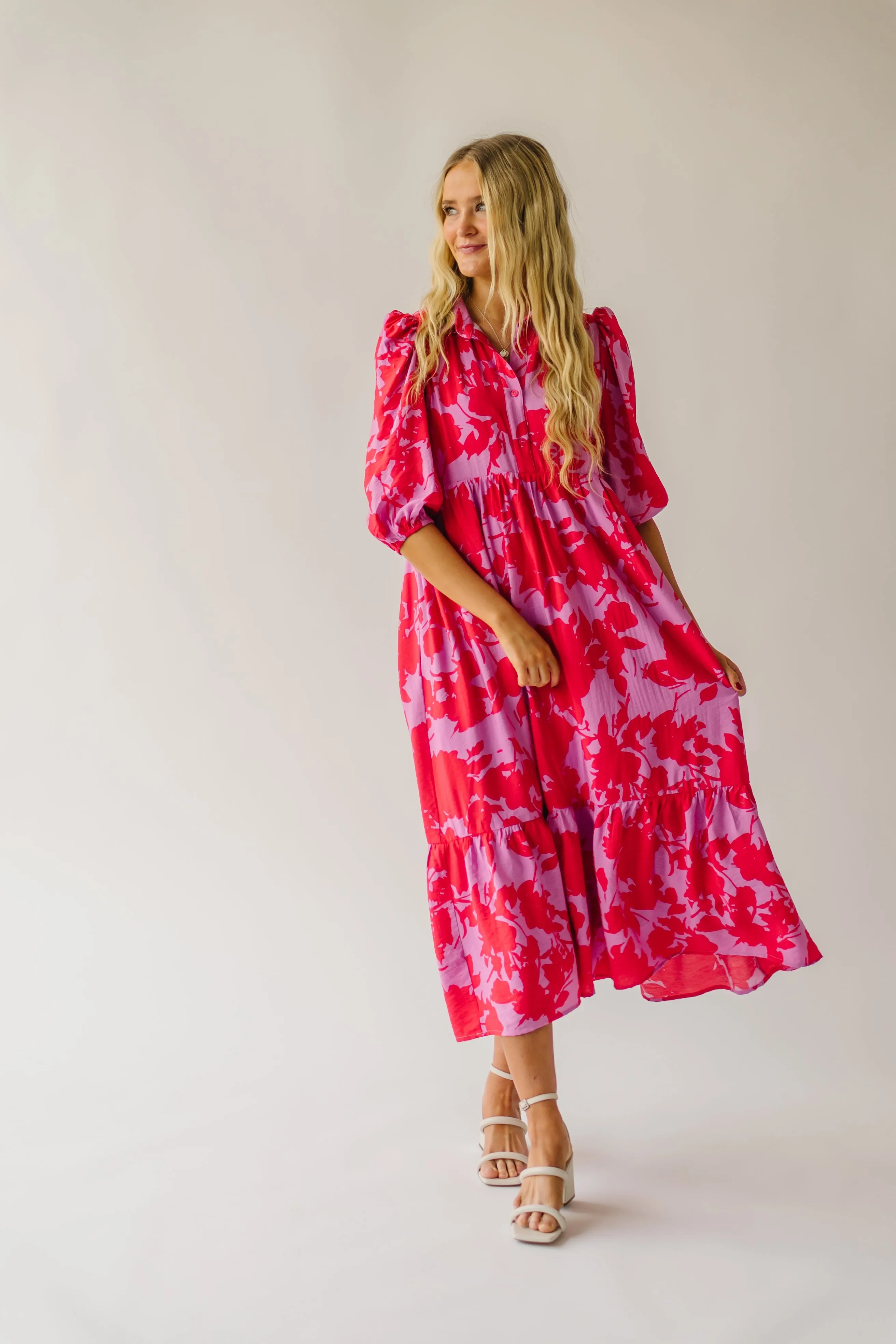 The Schwan Patterned Floral Dress in Pink   Red