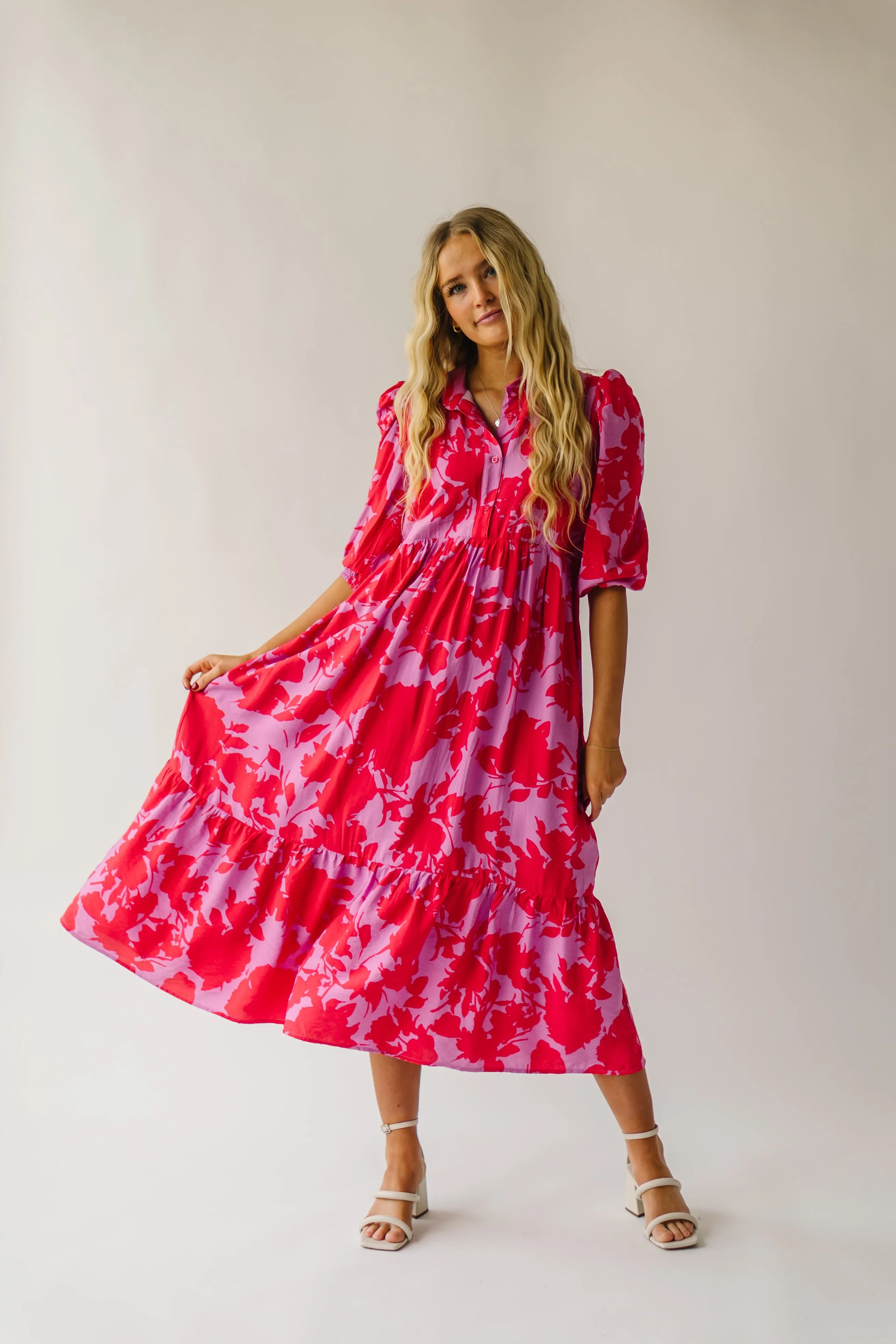 The Schwan Patterned Floral Dress in Pink   Red