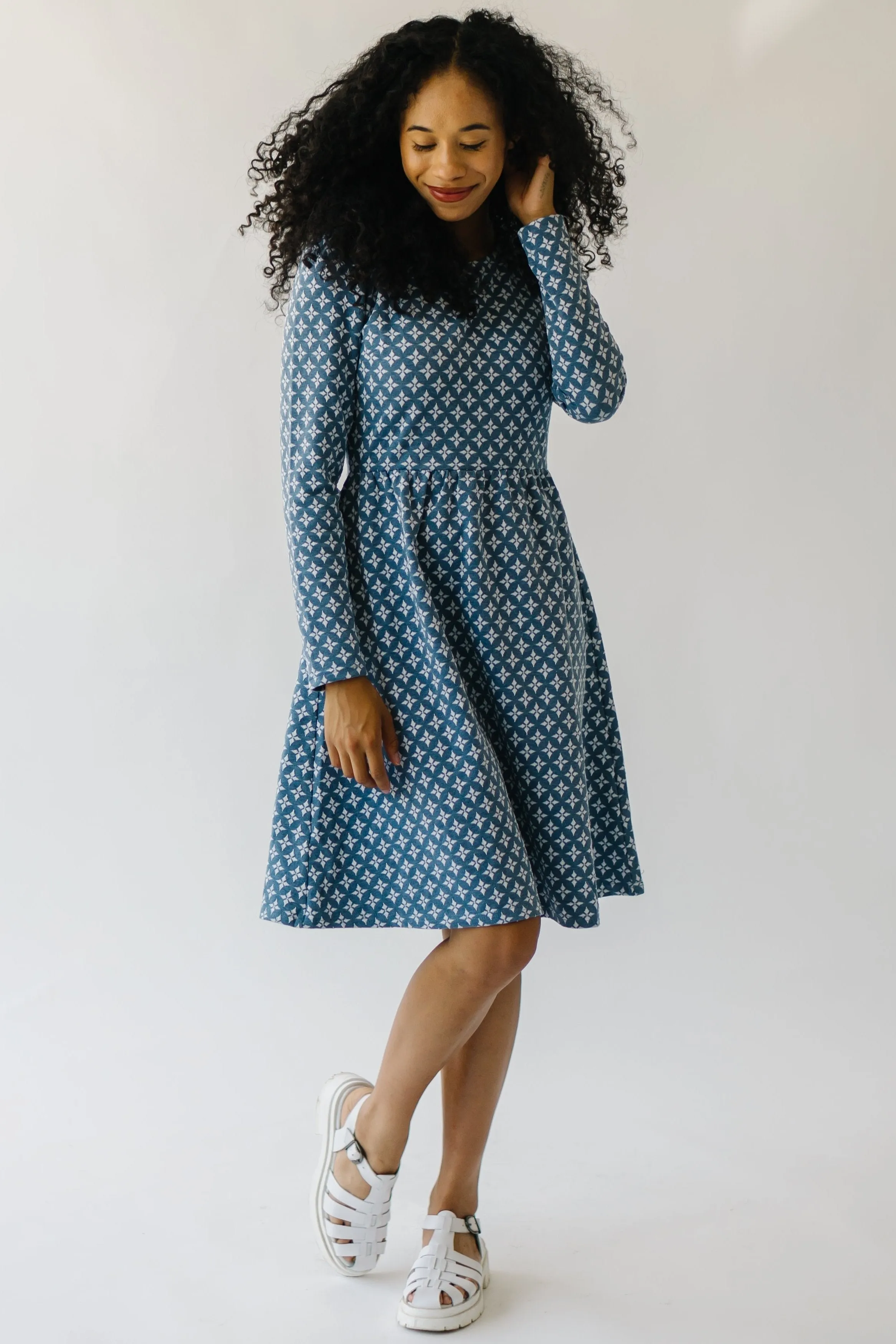 The Yerington Patterned Dress in Blue Multi