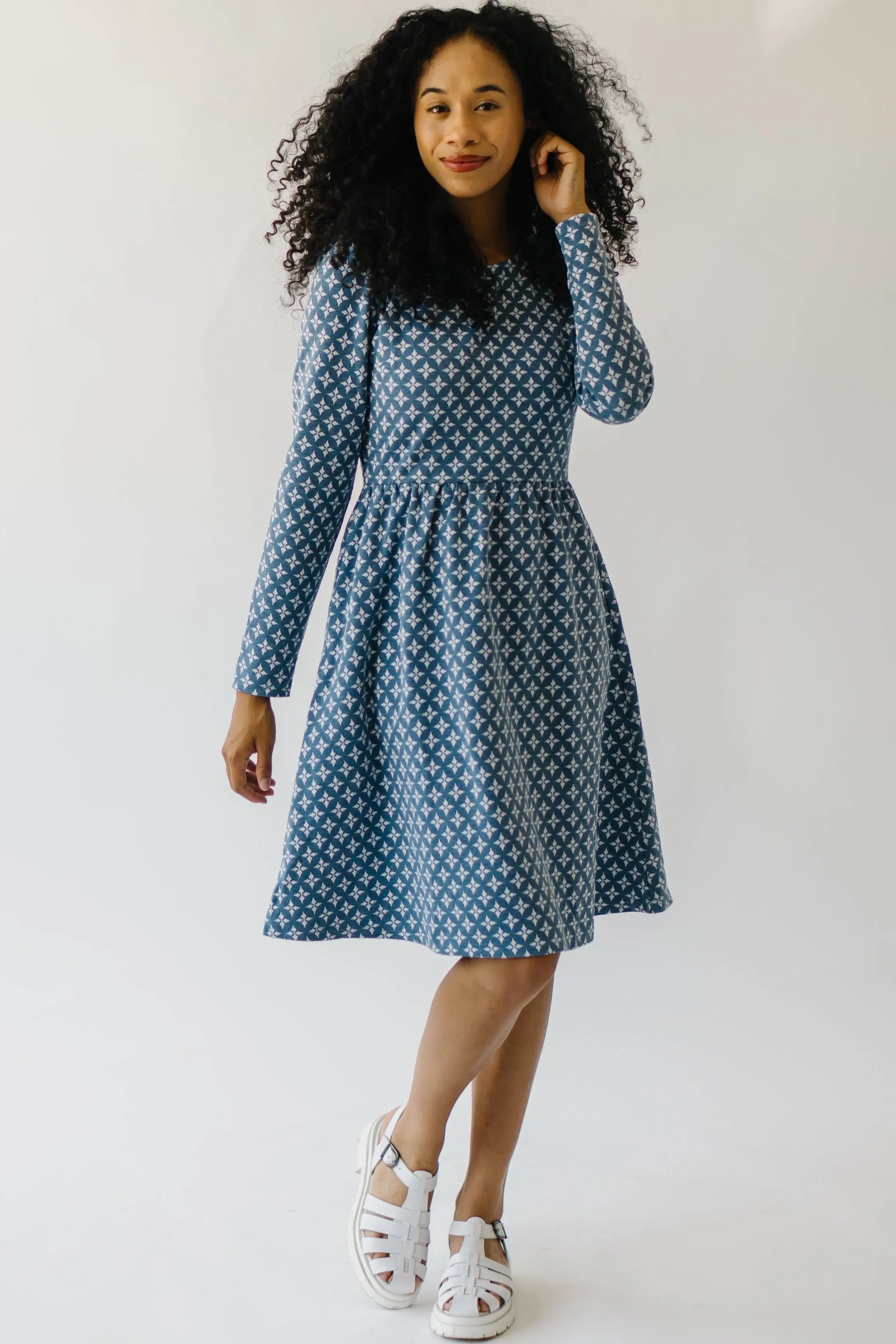 The Yerington Patterned Dress in Blue Multi