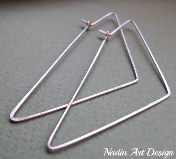 Triangle Earrings - Handmade Sterling Silver Hoops - Geometric Earrings