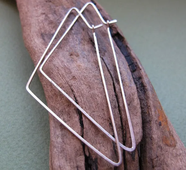 Triangle Earrings - Handmade Sterling Silver Hoops - Geometric Earrings