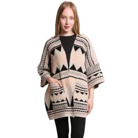 Tribal Patterned Front Pockets Cardigan