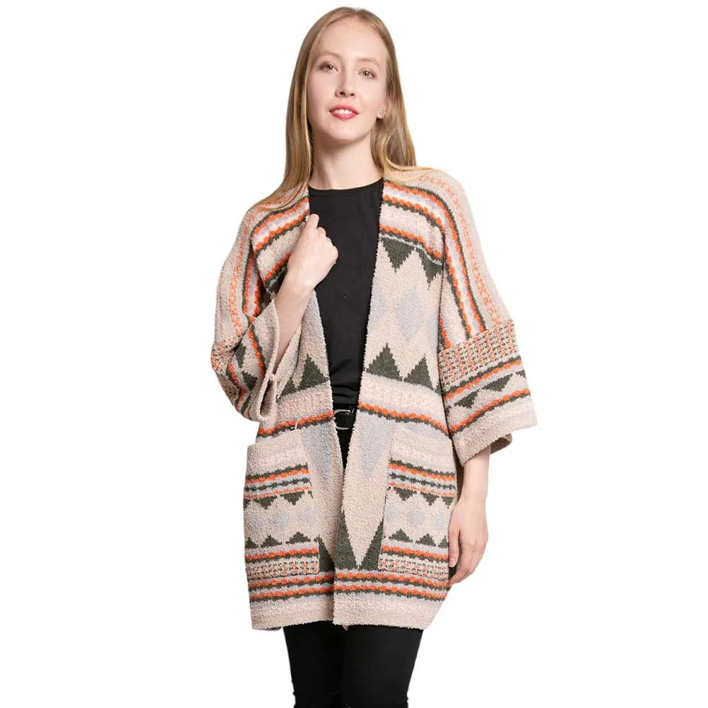 Tribal Patterned Front Pockets Cardigan