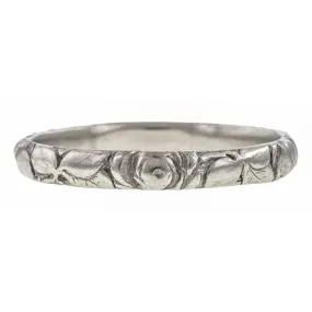 Vintage Floral Patterned Wedding Band Ring, Platinum, Size 7 1/2